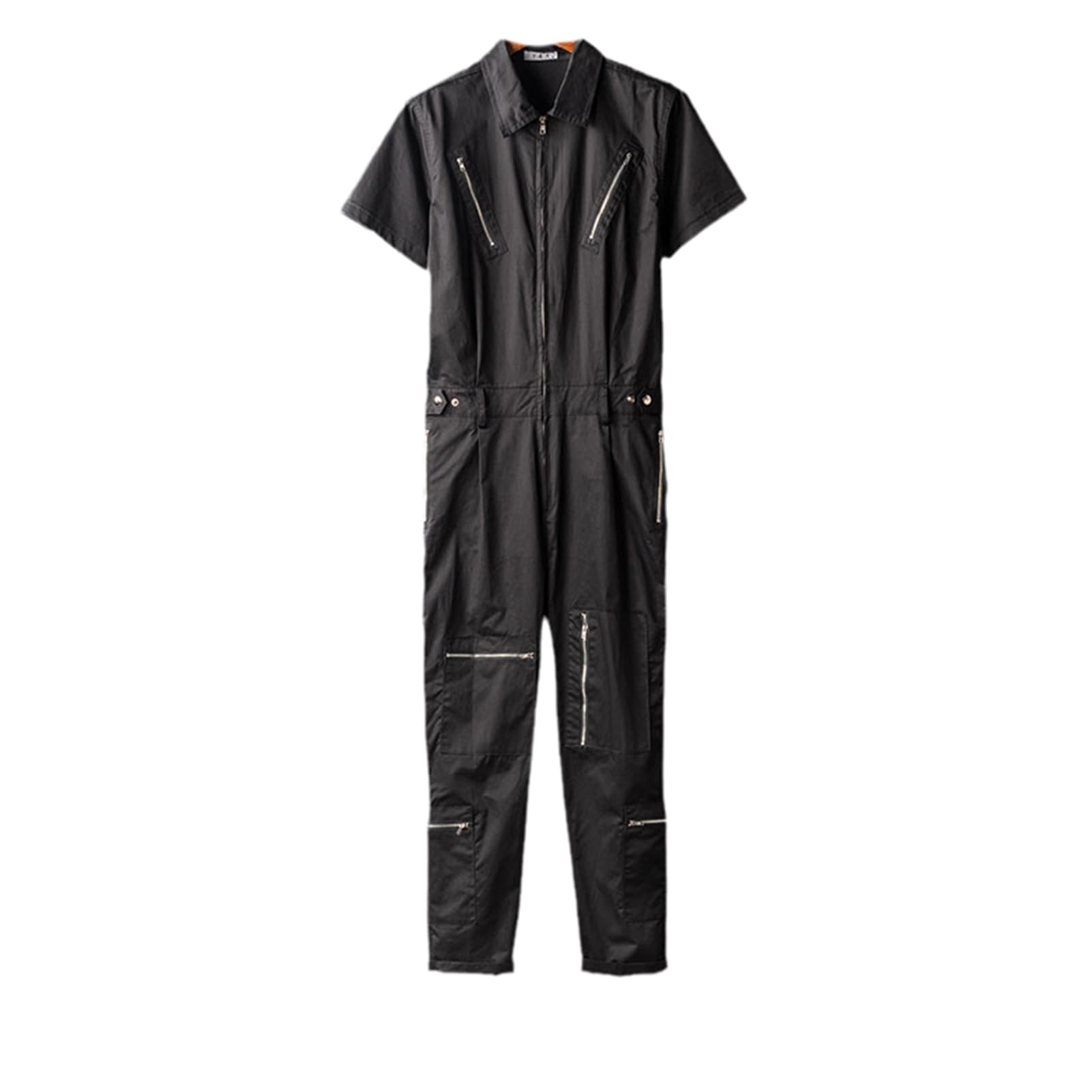 Men's Summer Overalls Jumpsuit - Cotton Short Sleeve Lapel Design with Multi-Pocket & Zipper | Hip Hop Streetwear Pants for Casual Wear, Outdoor Activities & Music Festivals