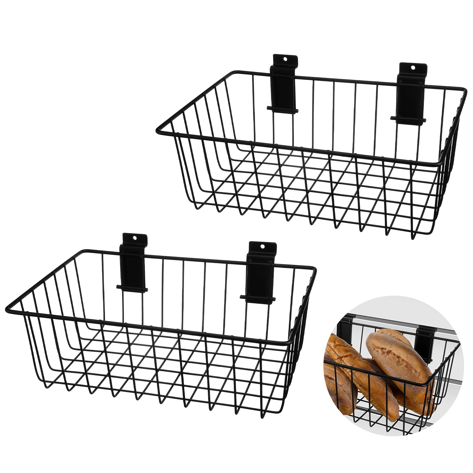 Eaasty 2 Pack Ventilated Metal Slatwall Baskets - Wall Mounted Storage Organizer for Garage, Retail & Workshop (11.8