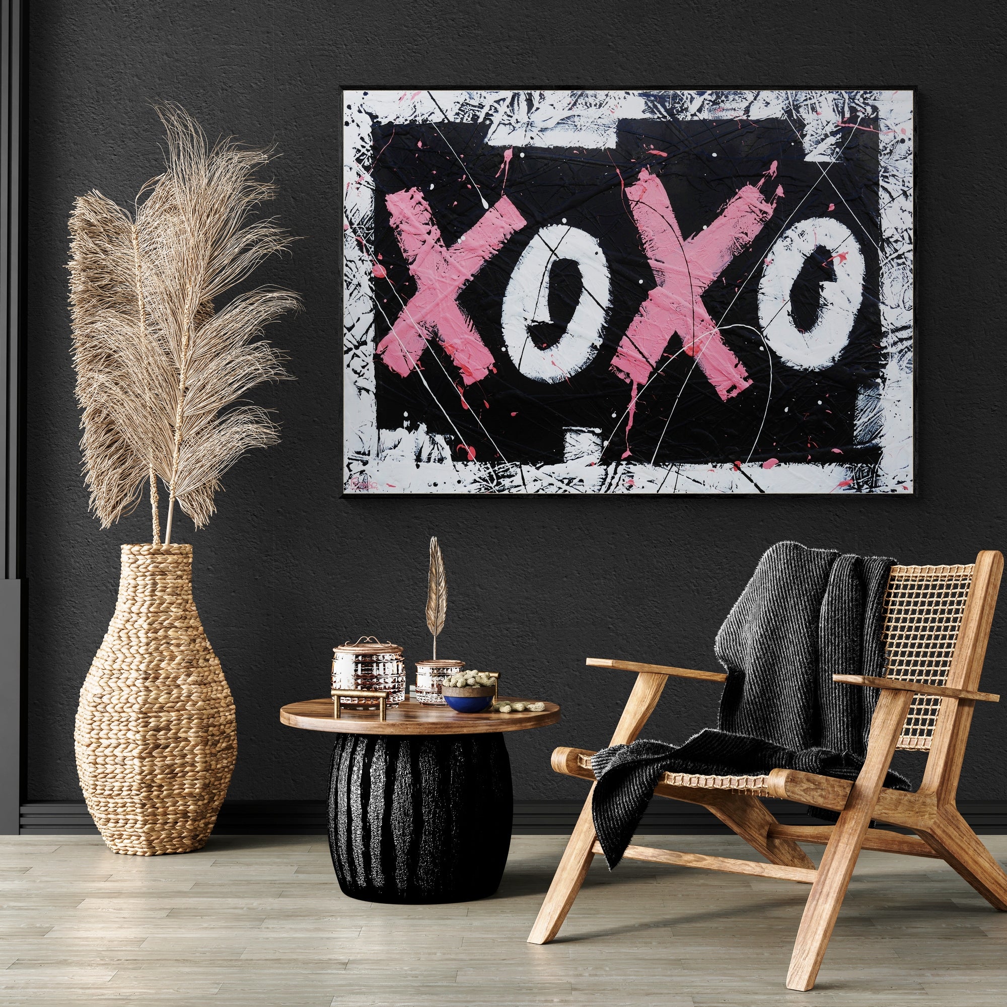 140cm x 100cm Textured Urban Pop Art Painting - Hugs & Kisses Modern Wall Decor for Living Room, Bedroom & Office | Perfect Gift for Art Lovers
