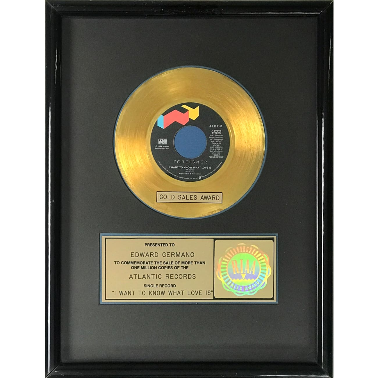 Foreigner - I Want To Know What Love Is RIAA Gold Certified Single - Perfect for Romantic Moments & 80s Music Collections