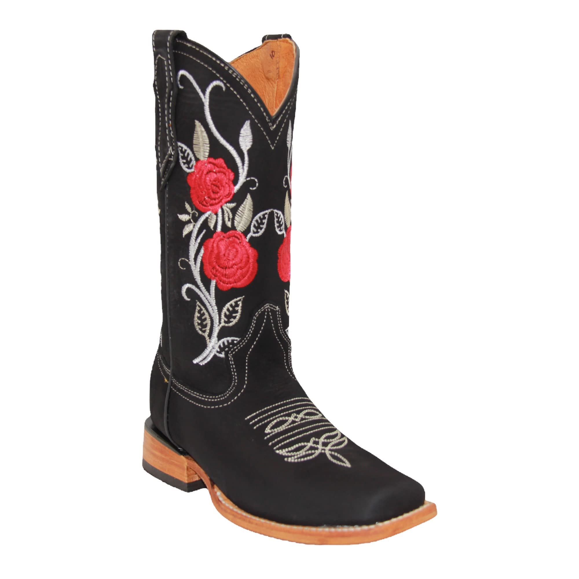 **Women's Western Cowboy Boots - Square Toe Embroidered Floral Roses Cowgirl Boots for Country Dancing & Rodeo (Black)**