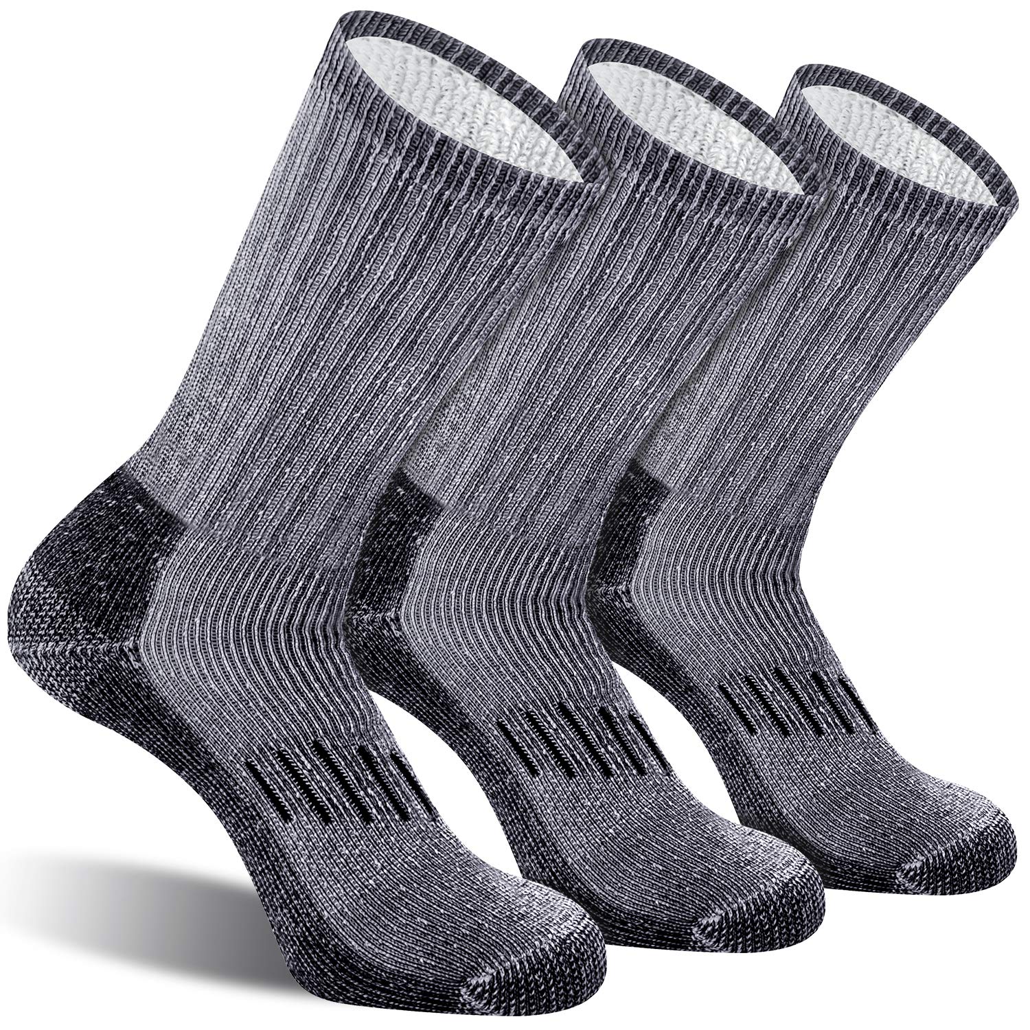 3 Pairs Men's Hiking Socks - Warm Thermal Crew Socks with Full Cushion for Winter Outdoor Activities, Camping & Trekking