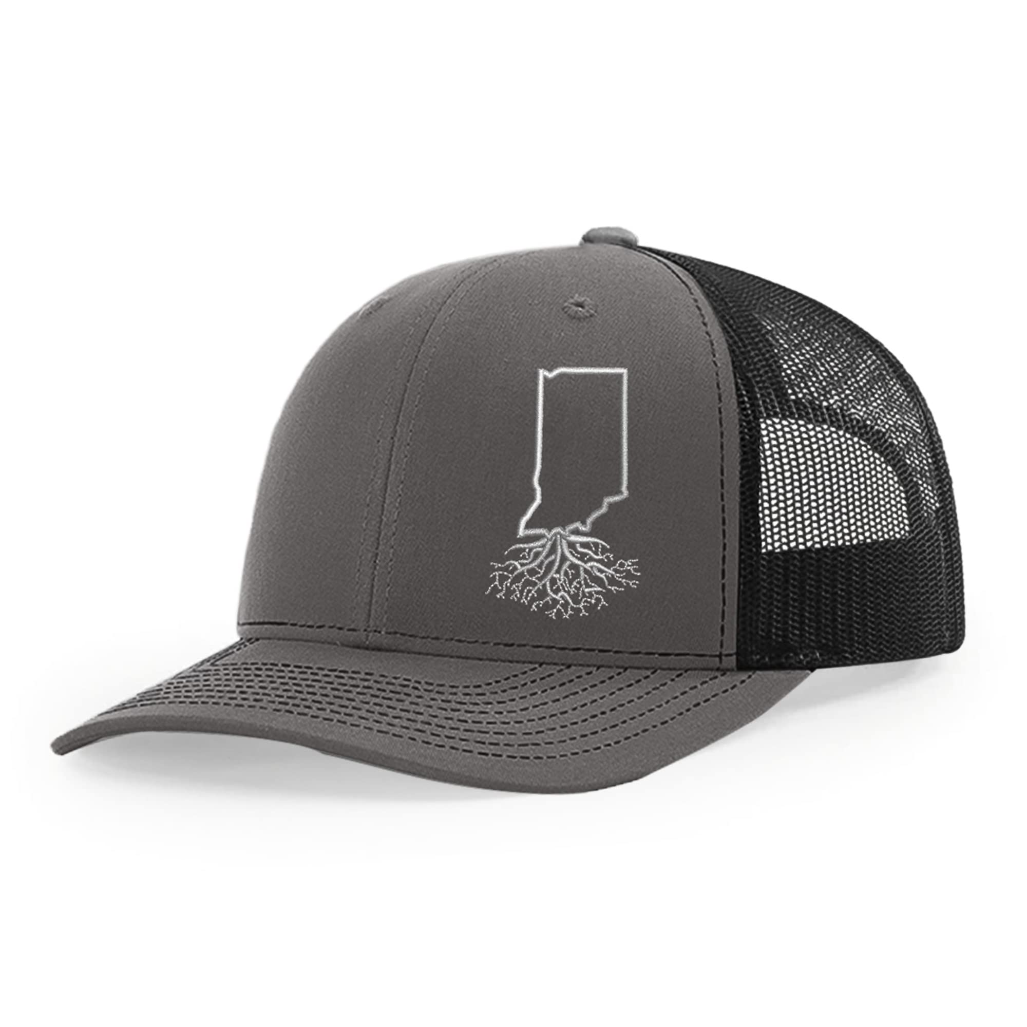 Stylish Indiana Roots Snapback Hat for Men & Women - Breathable Polyester Cotton Baseball Cap with Mesh Back, Six-Panel Trucker Design, Universal Size (Charcoal/Black) - Perfect for Outdoor Activities, Sports & Casual Wear