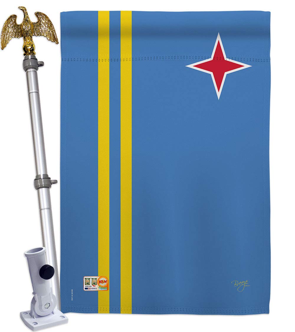 Aruba National Flag Set 28x40in w/Pole for Home & Garden Decor