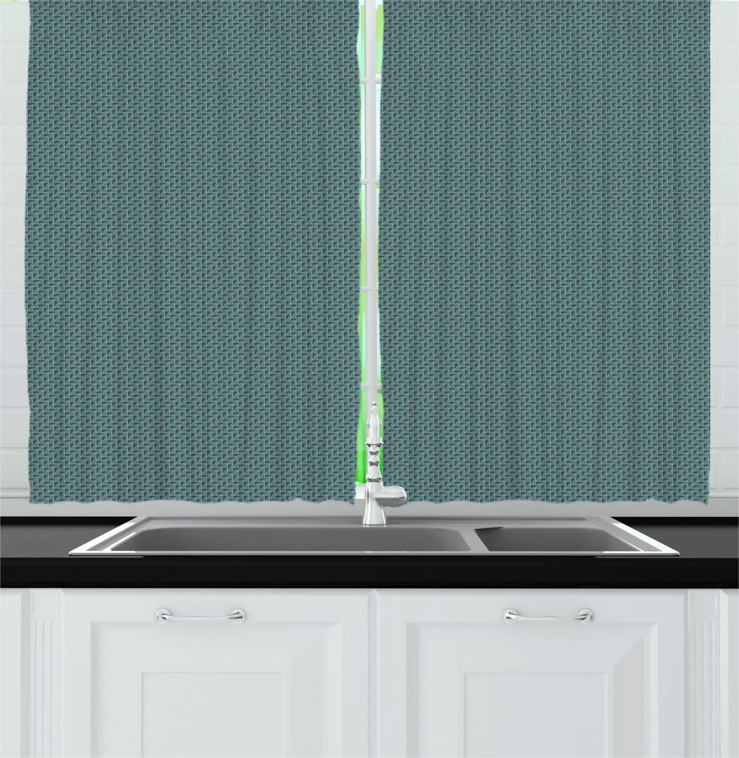 Ambesonne Abstract Long Kitchen Curtains - Modern Geometric Triangle Pattern in Dark Cadet Blue & Grey - 55
