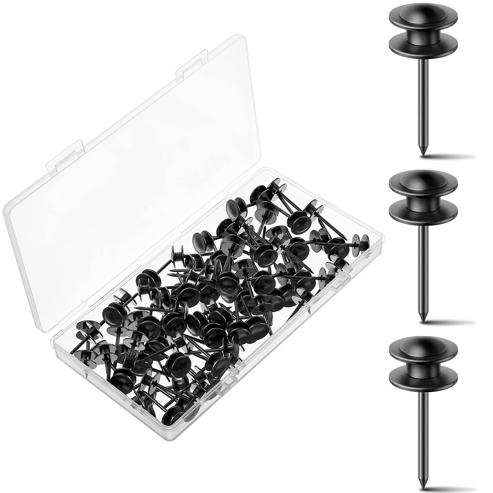 Double Headed Picture Hangers - Small Head Hanging Nails & Photo Hooks (50 Pack, Black) - Secure Wall Decor for Home, Office & School | Perfect for Frames, Mirrors & Artwork