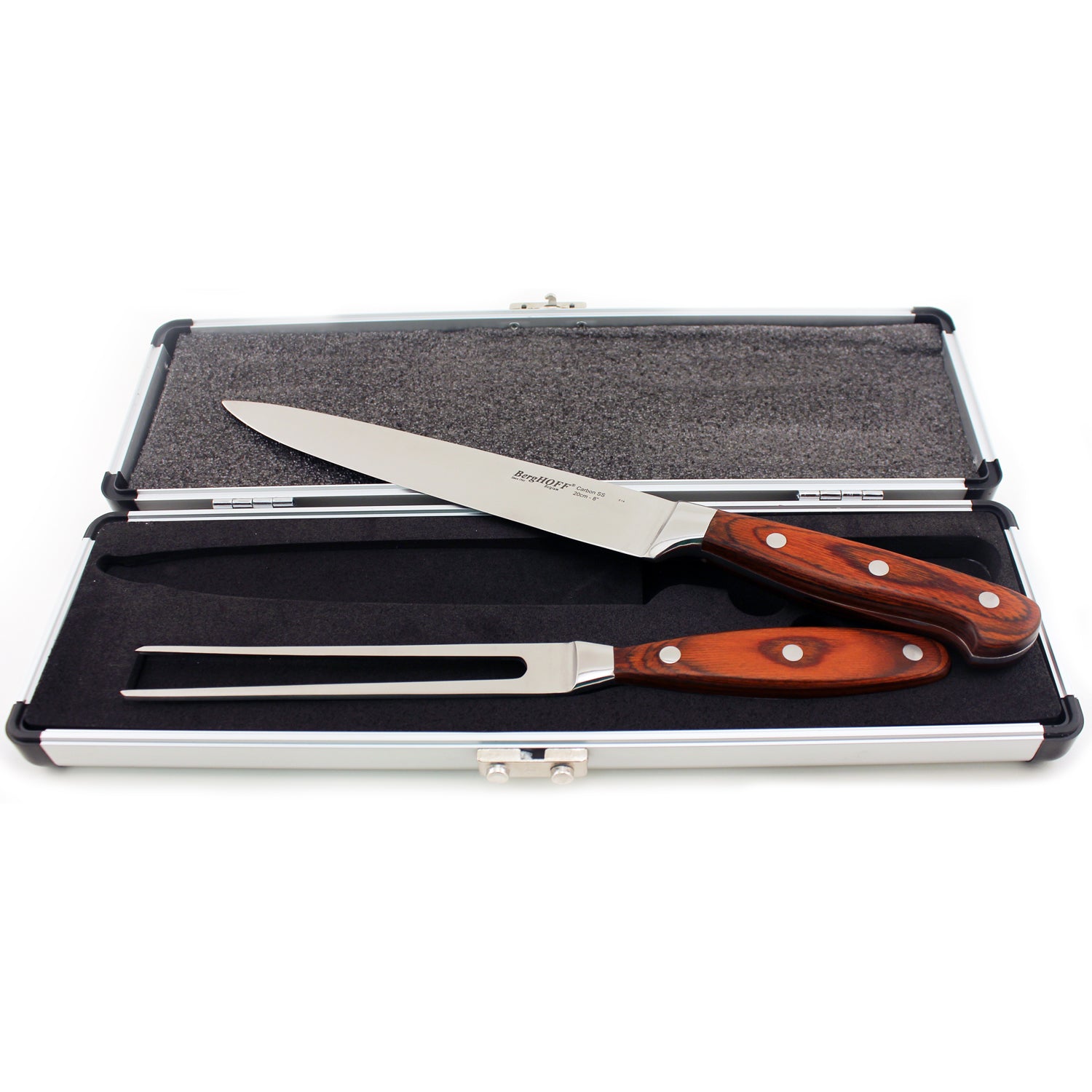 BergHOFF Pakka Wood 3-Piece Stainless Steel Carving Knife Set with Protective Case - Perfect for Thanksgiving Turkey, Holiday Roasts & Meat Carving