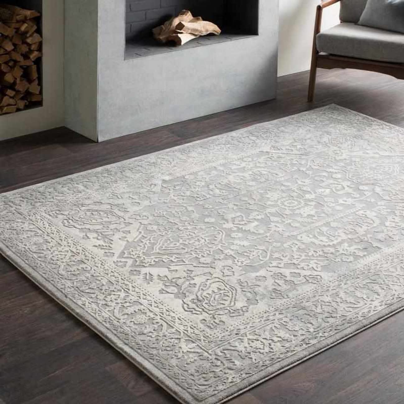Mark&Day 8ft Round Traditional Charcoal Area Rug - Soft Indoor/Outdoor Carpet for Living Room, Bedroom, Kitchen - Non-Slip Backing, Stain Resistant (7'10