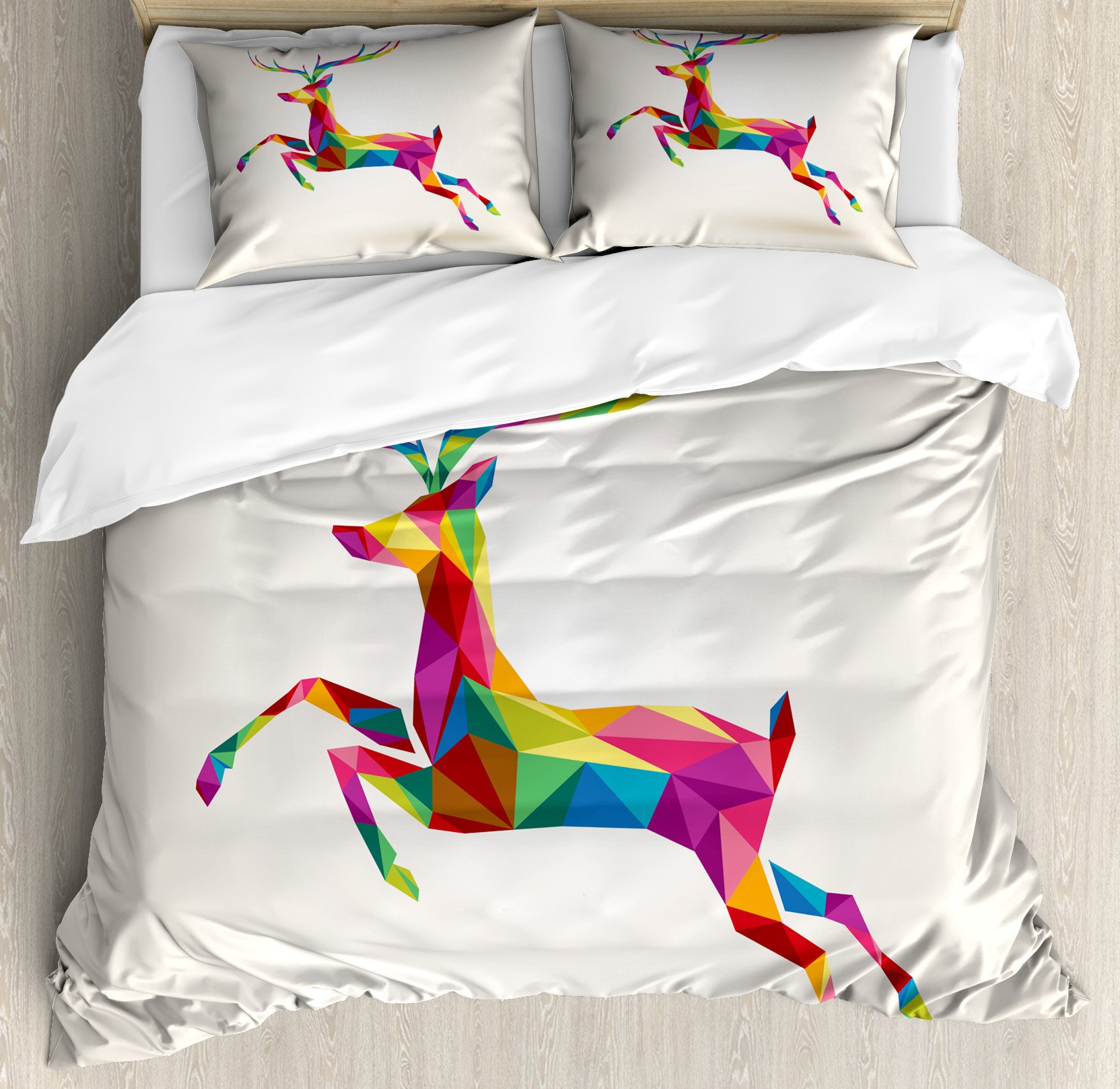 Ambesonne Reindeer Duvet Cover Set - King Size 3-Piece Christmas Bedding with Geometric Deer Design & Fractal Patterns | Modern Holiday Decor for Bedroom, Cozy Winter Home Decor