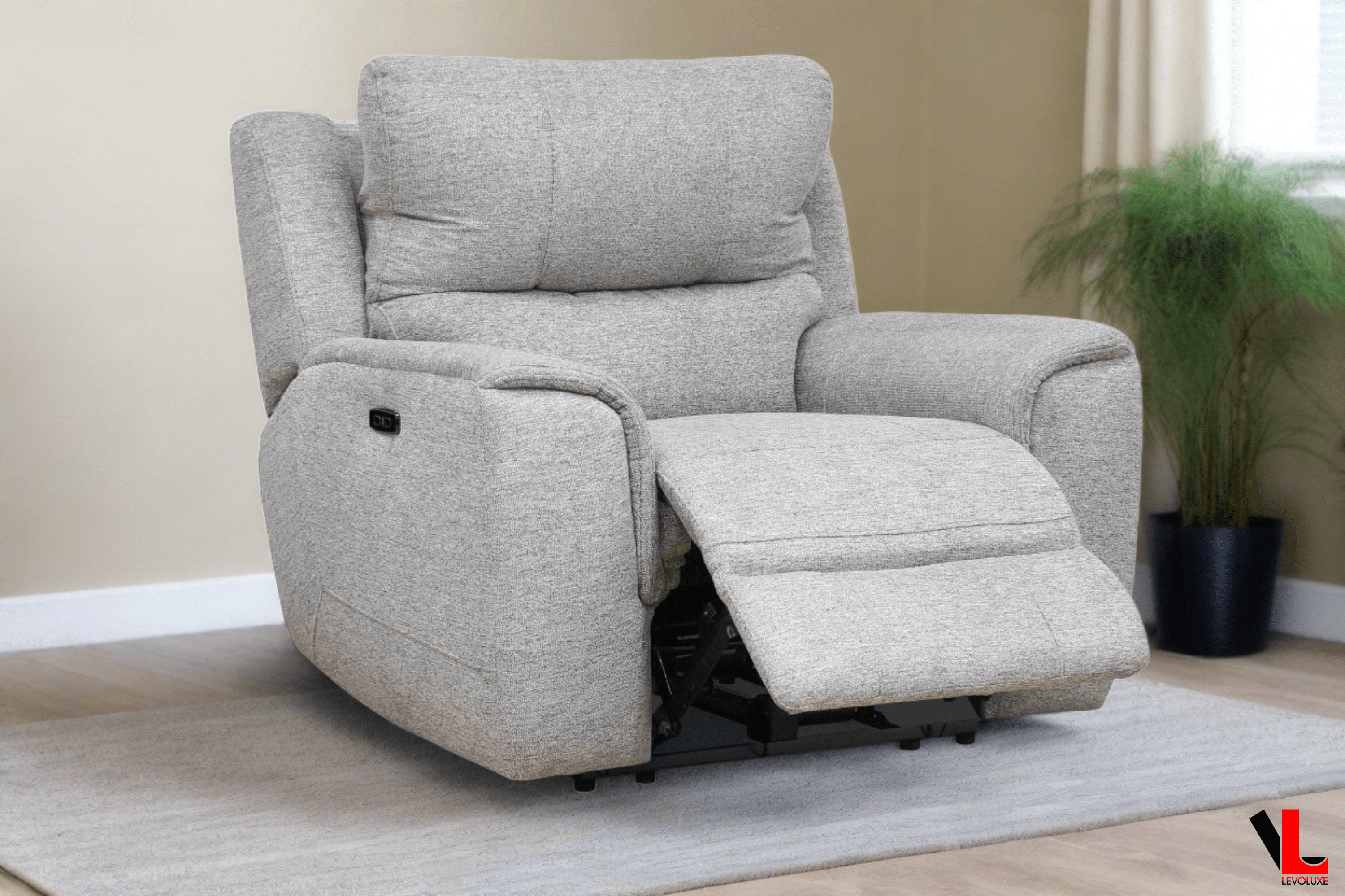 Sentinel 43 Power Reclining Chair with Adjustable Headrest - Soft Tweed Ash Fabric - Comfortable Living Room Recliner for Home Theater, Reading & Relaxation