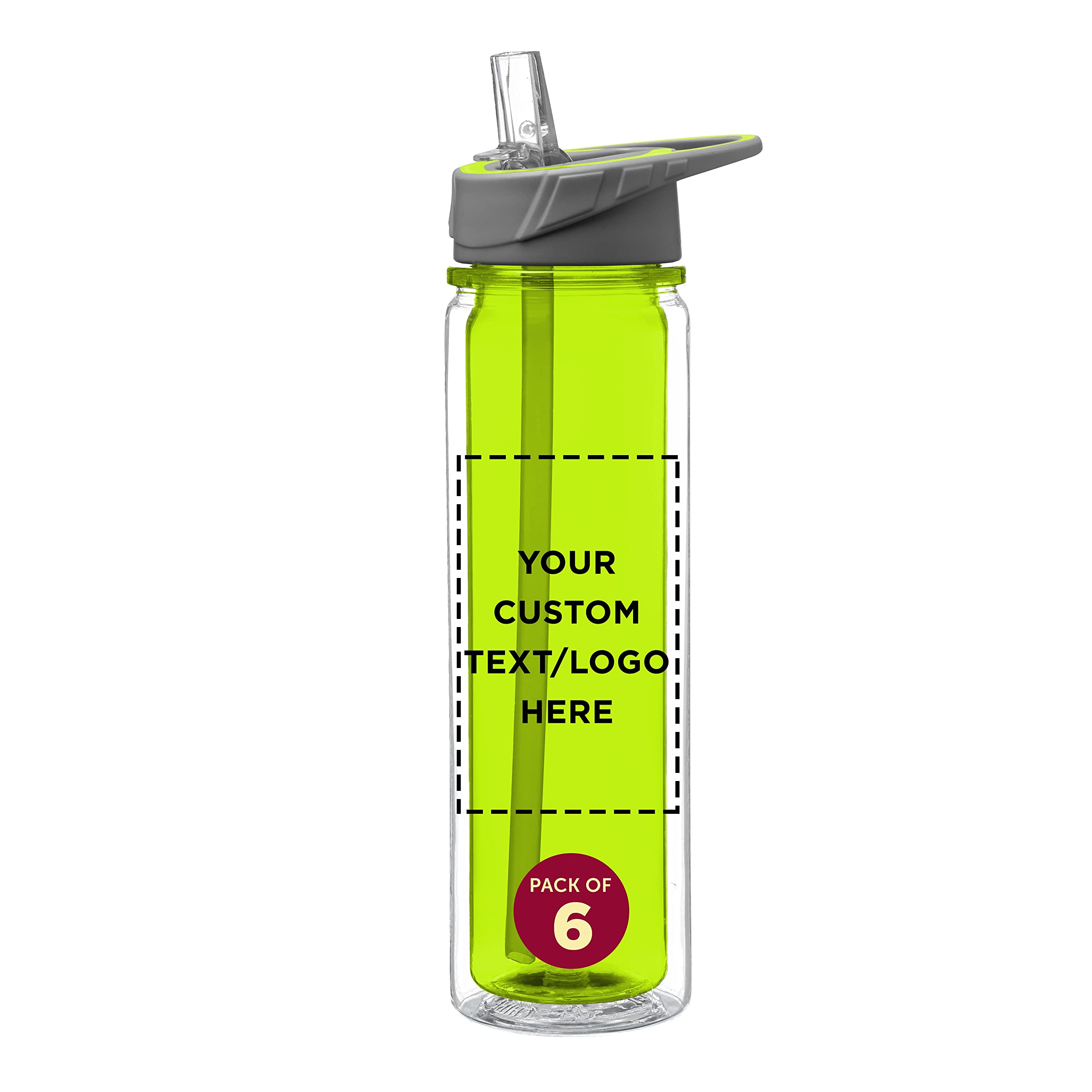 Custom 19 oz Tritan Sports Water Bottles with Straw - Set of 6 Personalized Bulk Pack - BPA-Free, Leak-Proof - Perfect for Gym, Hiking, Cycling, Camping, School & Outdoor Activities - Lime Green