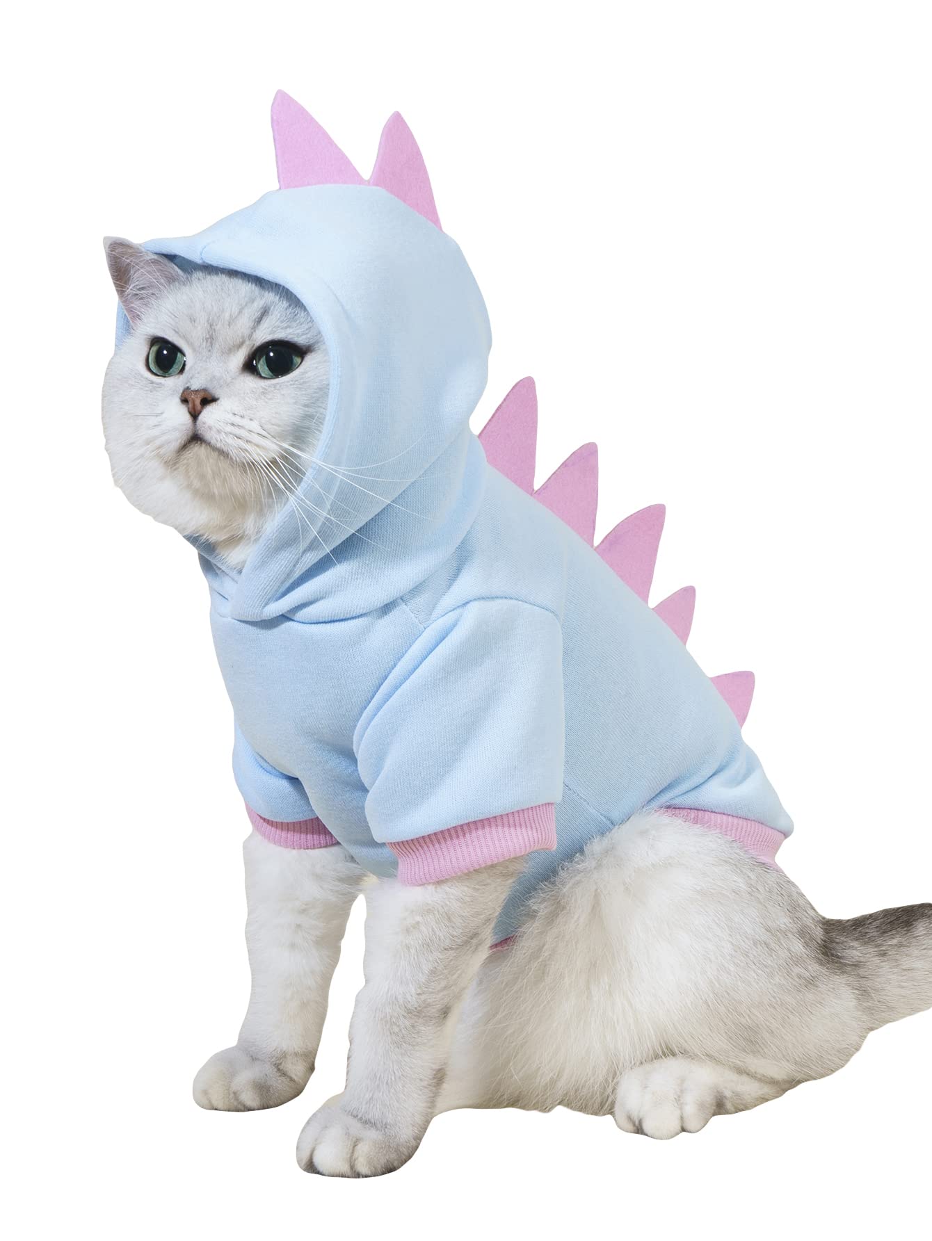 QWINEE Dinosaur Dog Hoodie - Warm Winter Dog Jacket for Small & Medium Dogs - Christmas Halloween Pet Costume - Cozy Puppy Kitten Outfit - Baby Blue Medium Size - Perfect for Cold Weather Walks & Holiday Parties