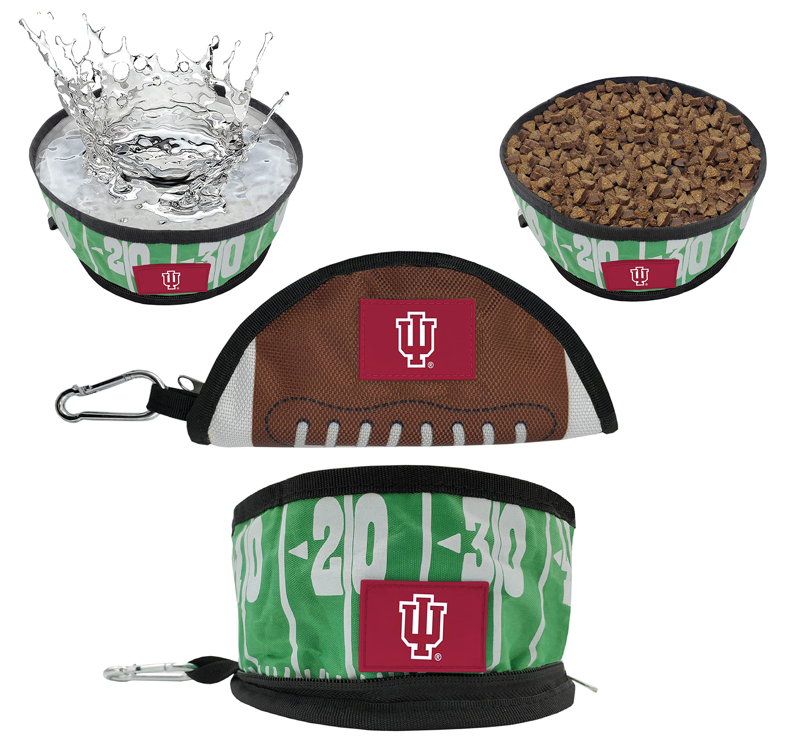 NCAA Indiana Hoosiers Collapsible Dog Travel Bowl - Portable Leak-Proof Pet Food & Water Bowl for Dogs & Cats | Football Field & Pebble-Grain Design | Perfect for Camping, Hiking & Road Trips