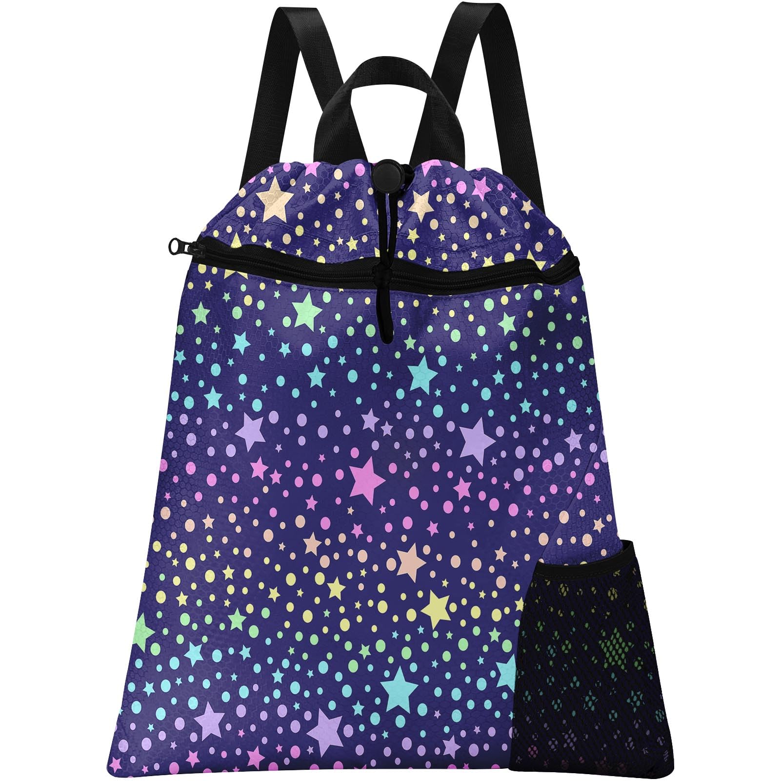Starry Galaxy Gym Drawstring Backpack - Waterproof Unicorn Princess Rainbow Backpack for Girls, Swimming Beach Sackpack with Water Bottle Pocket - Perfect for Sports, Yoga, Dance, Travel & School Gifts