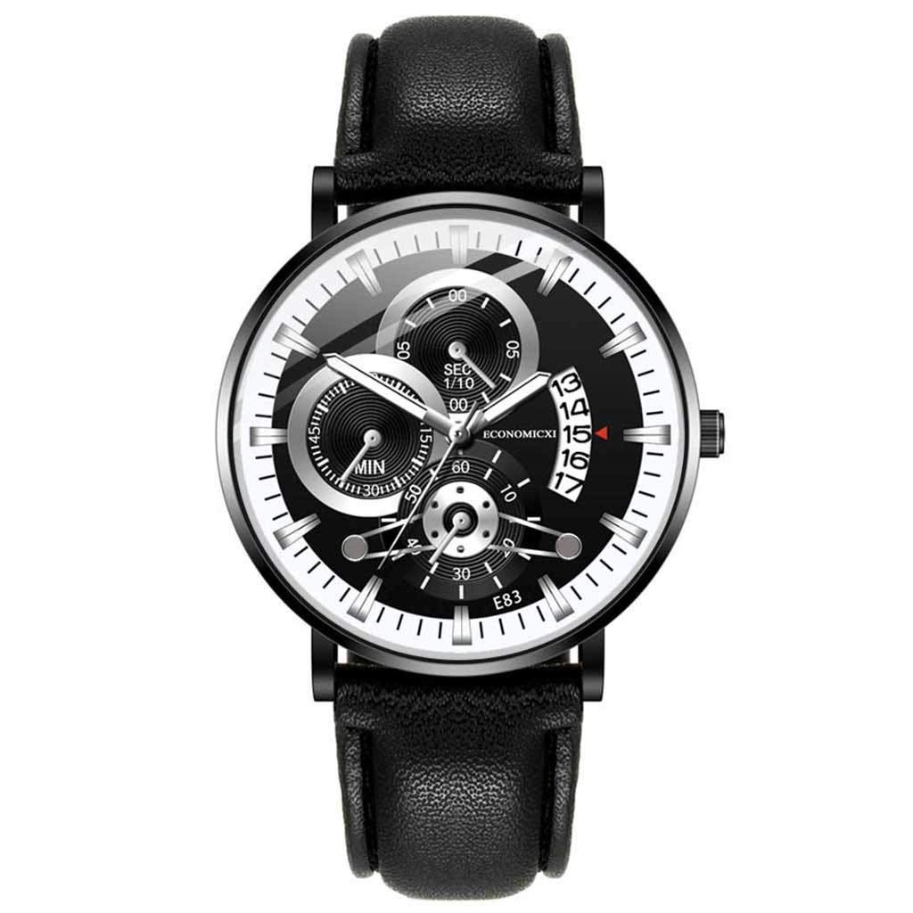 Men's Casual Round Leather Belt Watch - Simple Geometric Design for Business & Daily Wear