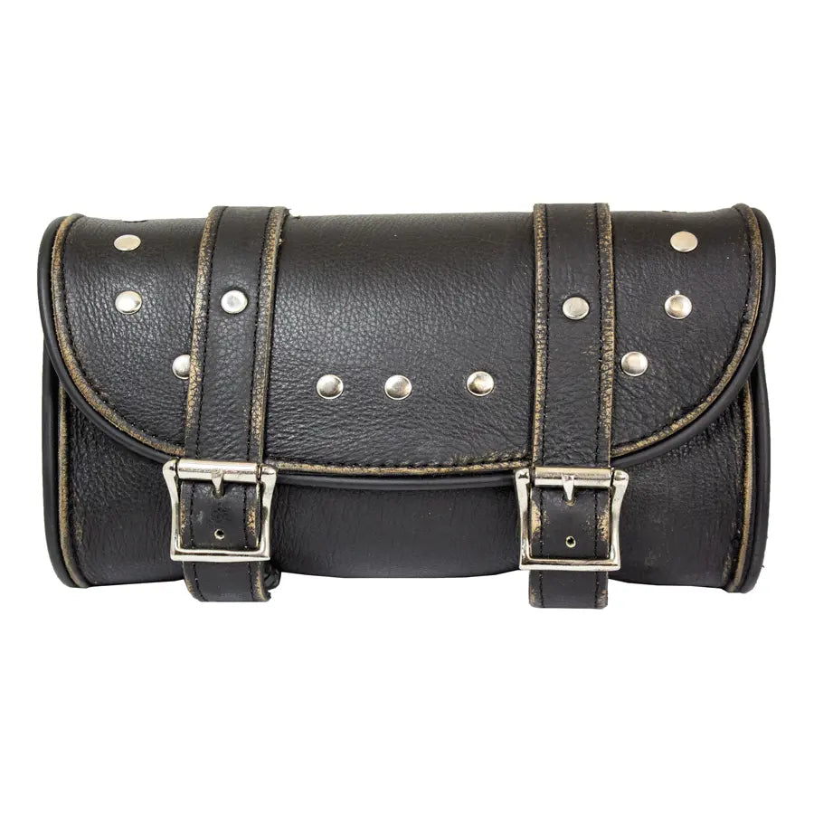 Open Road Studded Leather Tool Bag - Durable & Stylish for Motorcycle Riders & Mechanics | Perfect for Bike Maintenance & DIY Projects