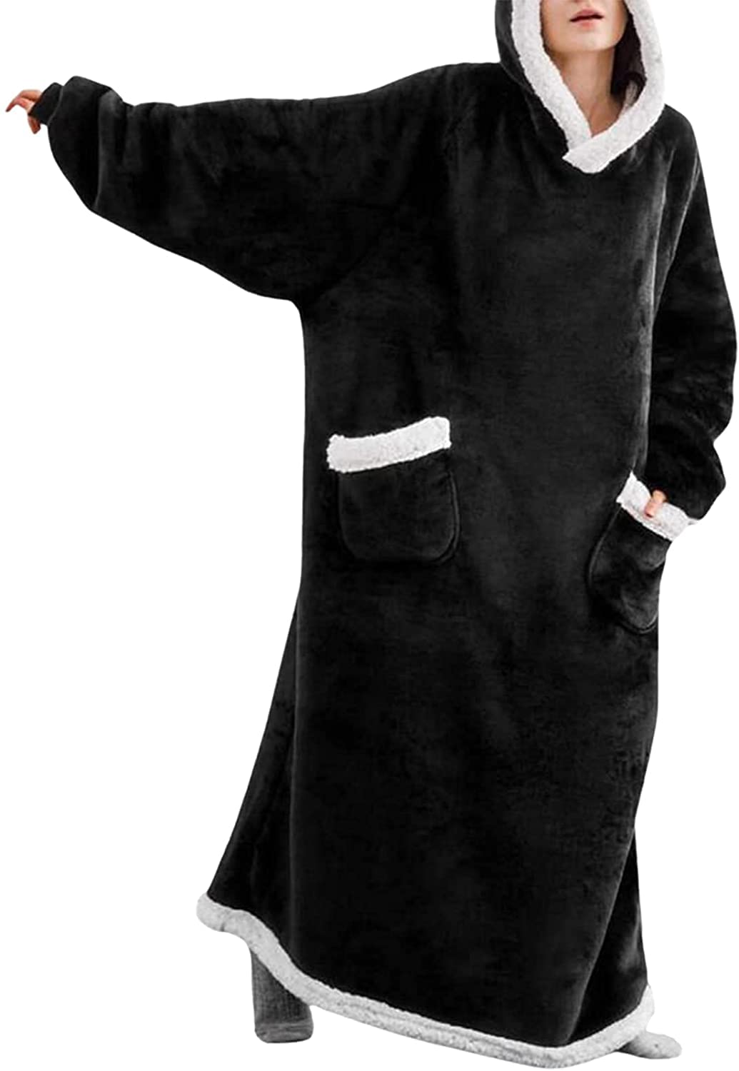 Cozy Fleece Pajama Set for Women - Soft Winter Sleepwear with Hoodie & Robe - Perfect Christmas Gift for Family & Friends (Black, One Size) - Ideal for Lounging, Sleeping & Holiday Gifting