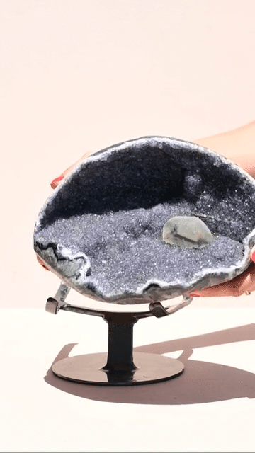 9 Inch Amethyst with Calcite Geode on Stand - Natural Crystal Decor for Home, Office & Meditation Space