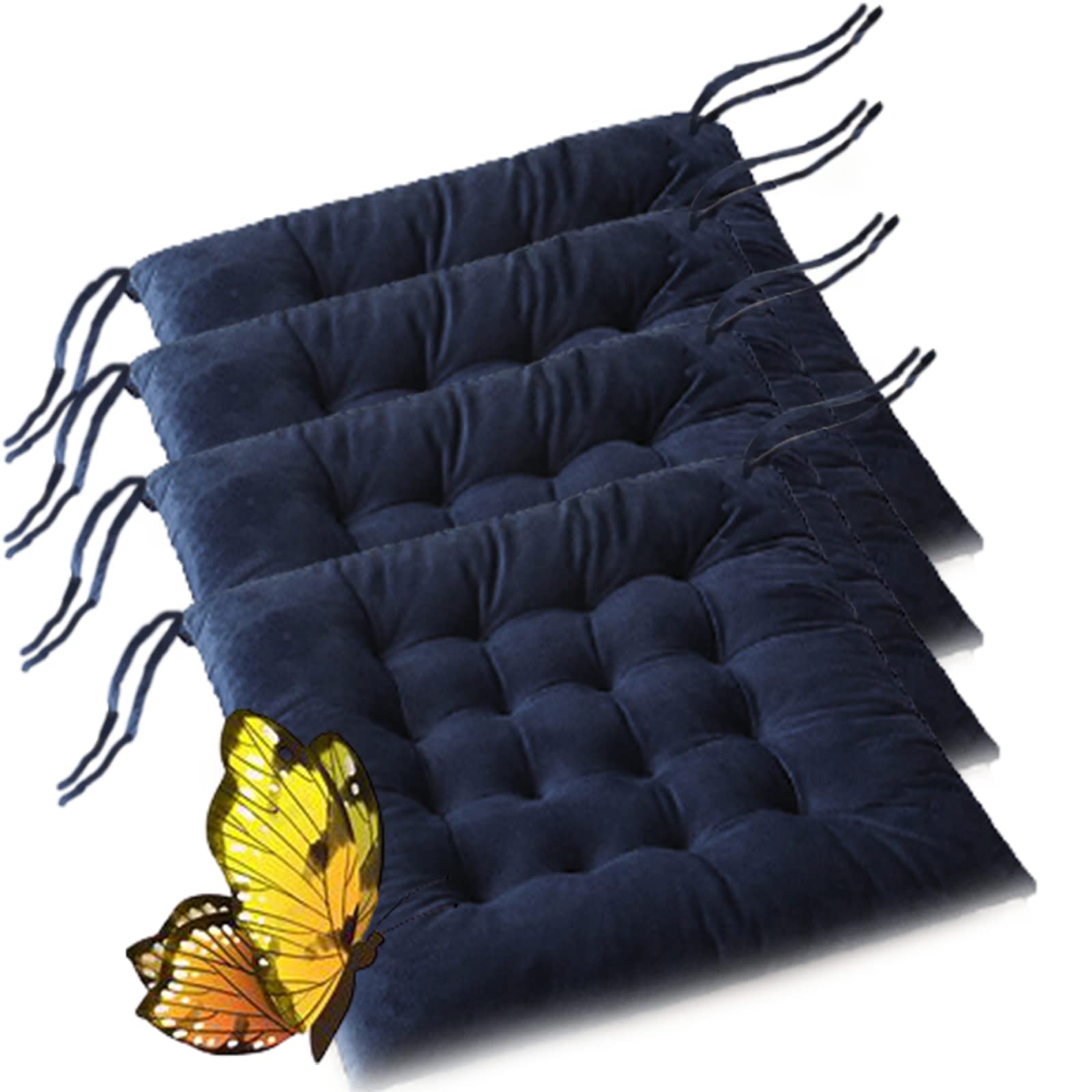 Premium Square Velvet Dining Chair Cushions - Non-Slip Thickened Seat Cushions with Secure Ties (Set of 4, Navy Blue 18×18 Inch) - Perfect for Office Chairs, Kitchen Dining Sets, and Home Decor Comfort