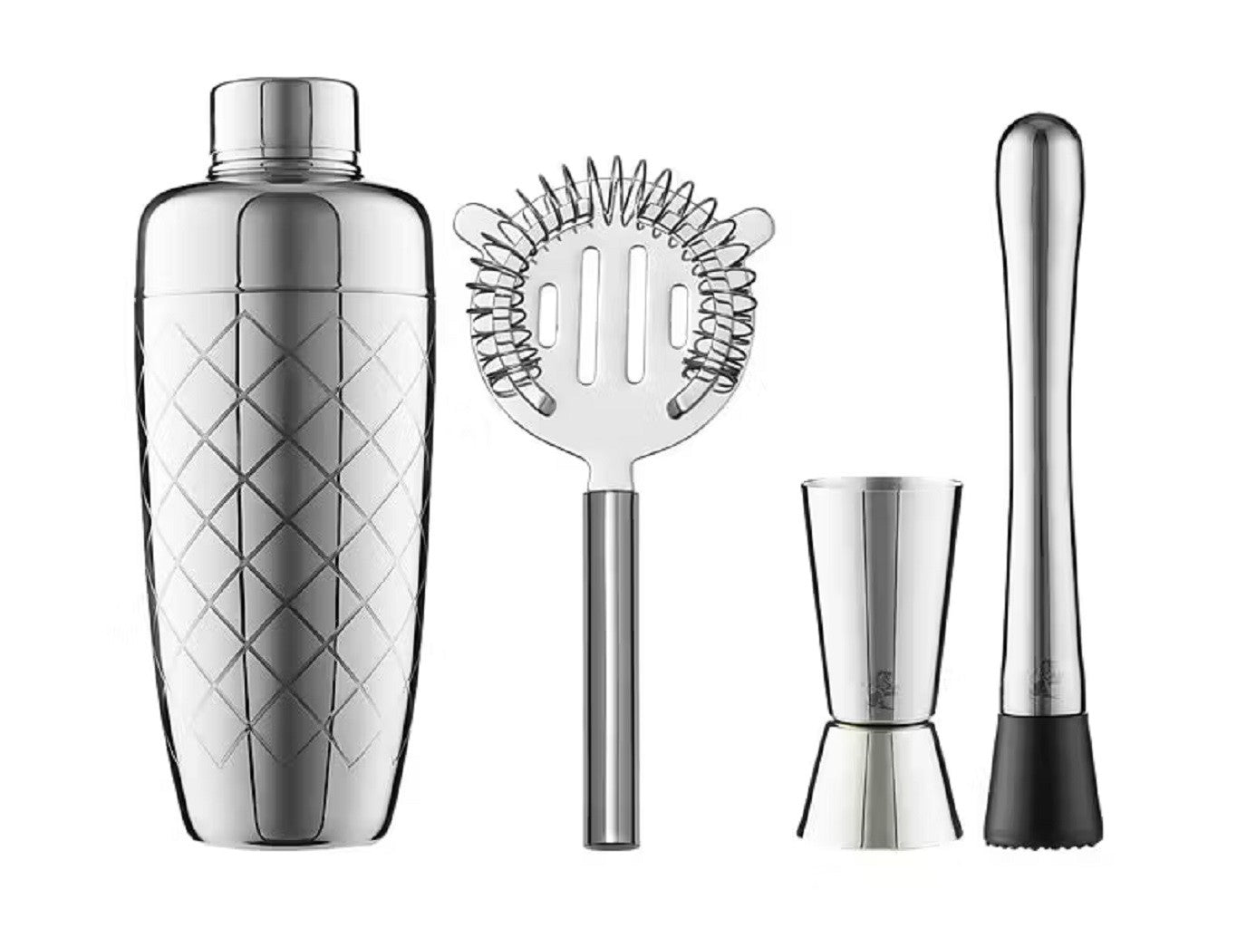 Maxwell & Williams Lafayette 4-Piece Silver Cocktail Set - Elegant Barware Gift Box for Home Entertaining & Parties