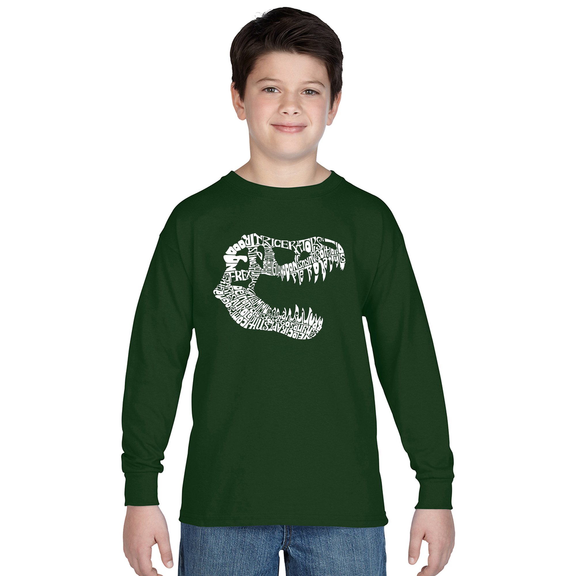 LA POP ART Boys Long Sleeve Graphic T-Shirt with Dinosaur TREX Design - Cool Casual Wear for School, Playdates & Everyday Adventures