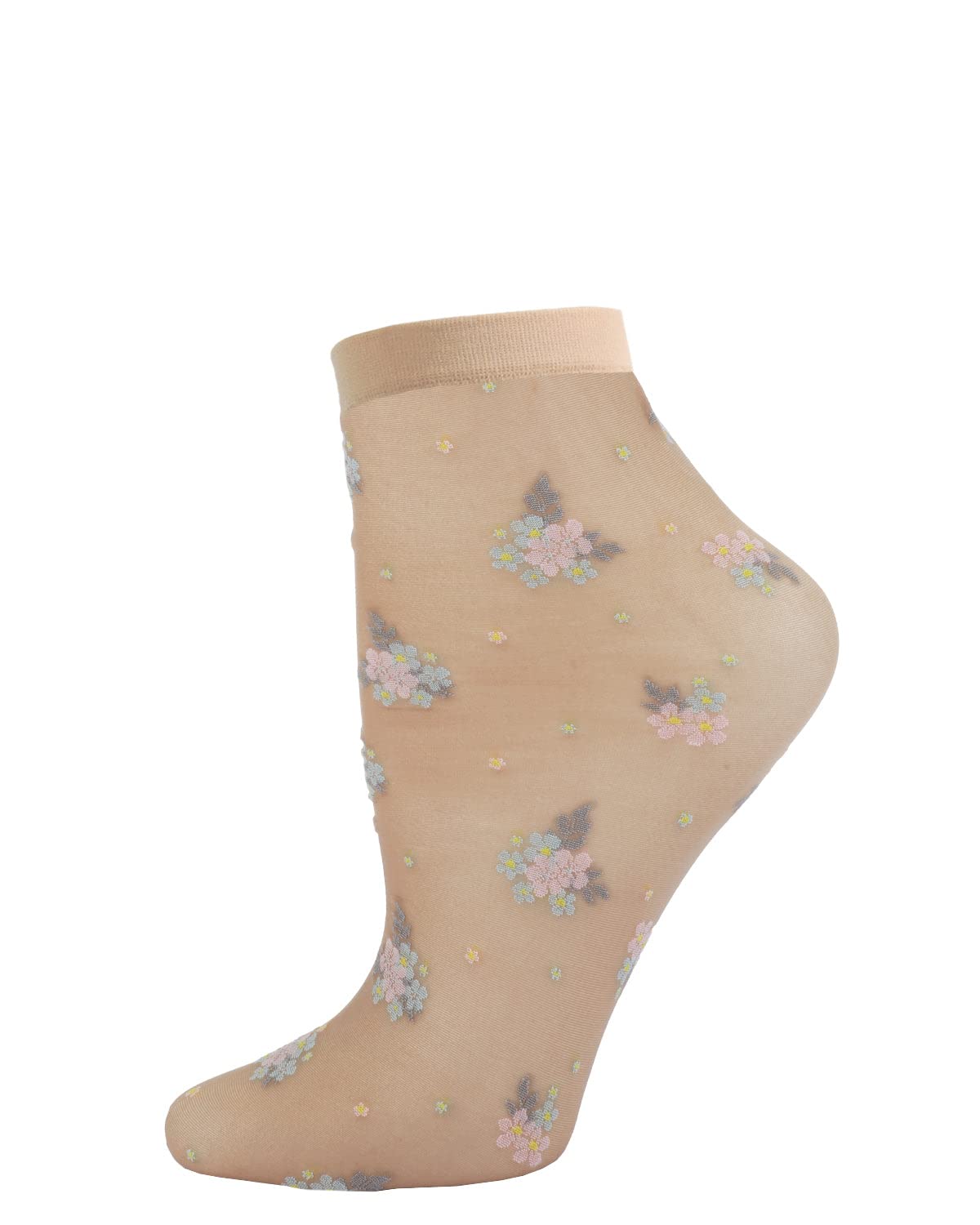 MeMoi Posy Patch Sheer Floral Knit Anklet Socks for Women - Breathable Lace Trim Comfort Socks - Perfect for Spring Outfits, Wedges & Ballet Flats