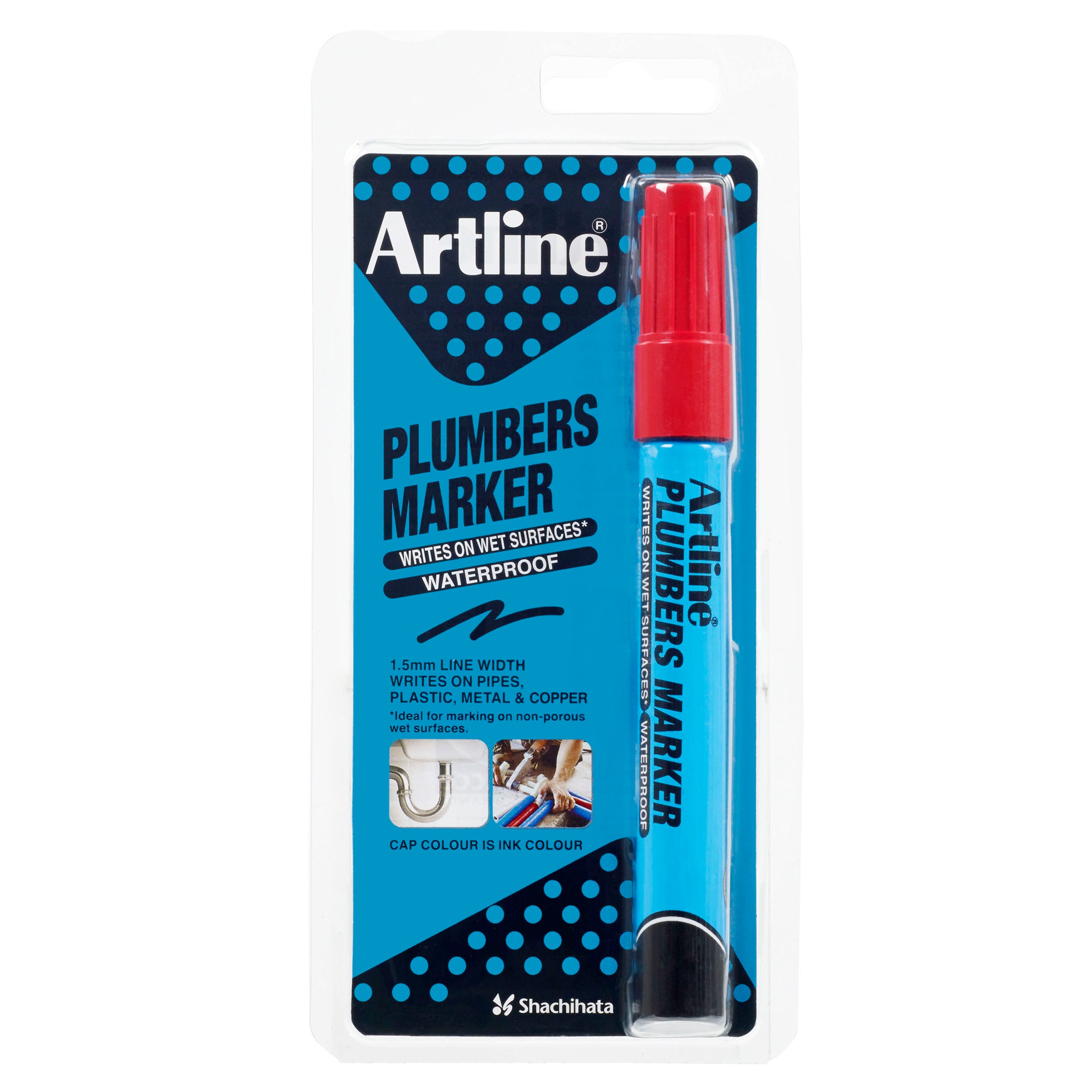 Artline Plumbers Permanent Marker - Bullet Tip, Red Ink - Ideal for Plumbing, Construction, and DIY Home Repairs