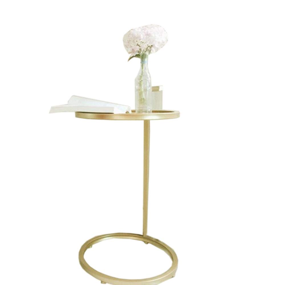 Golden Round Coffee Table - Metal Accent C Table with Tray Top, End Table for Living Room - 13.77