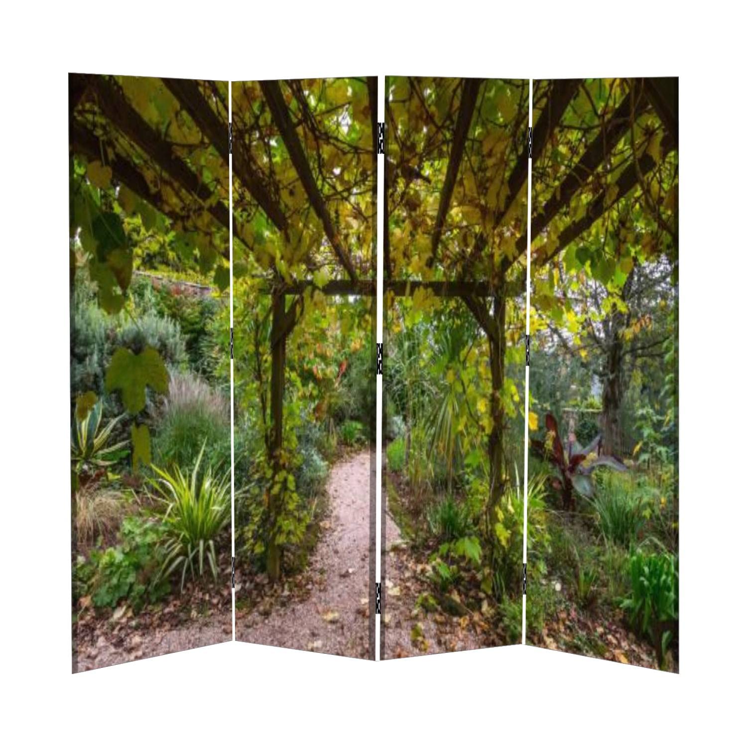 4 Panel Canvas Room Divider Screen - Folding Privacy Partition for Indoor/Outdoor Use | Pergola, English Garden & Temporary Wall Solution | Perfect for Home, Office & Event Spaces