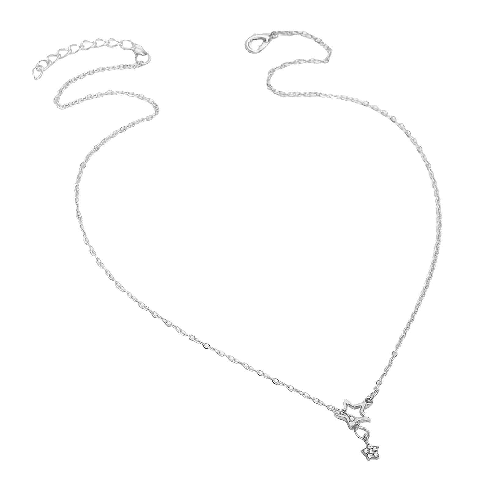 Elegant Silver Star Pendant Necklace for Women - Dainty Cutout Choker Chain with Charm - Perfect for Casual Wear, Date Nights & Gift Giving (One Size, Silver)