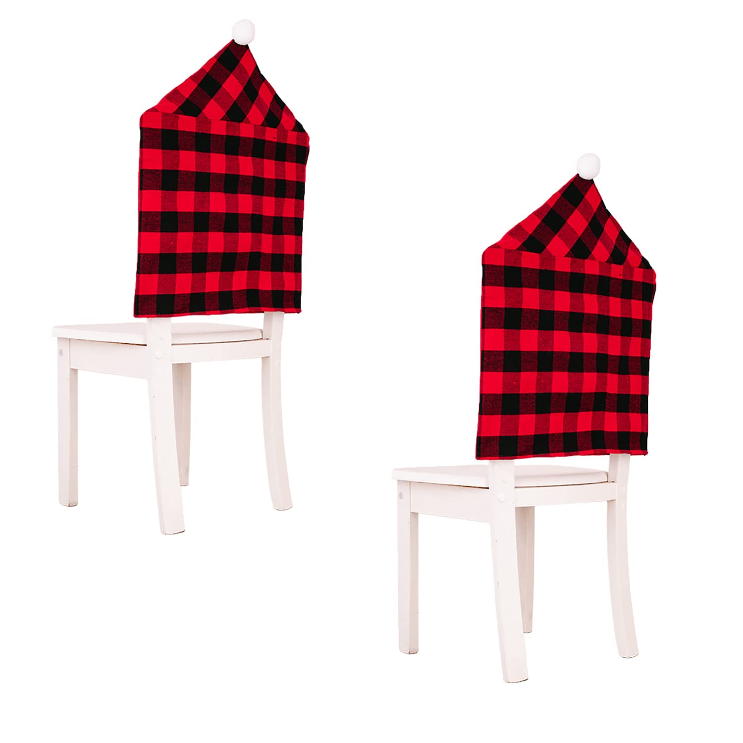 Santa Claus Hat Chair Covers - 2 Pack Red Non-Woven Fabric Christmas Chair Back Covers for Holiday Home Decor, Xmas Party & Dining Table Decoration