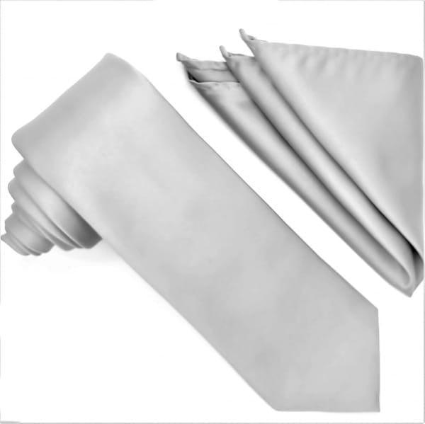 Elegant Silver Tie & Pocket Square Set for Men - Perfect for Weddings, Prom & Formal Events | Premium Satin Fabric & Stylish Gift Box