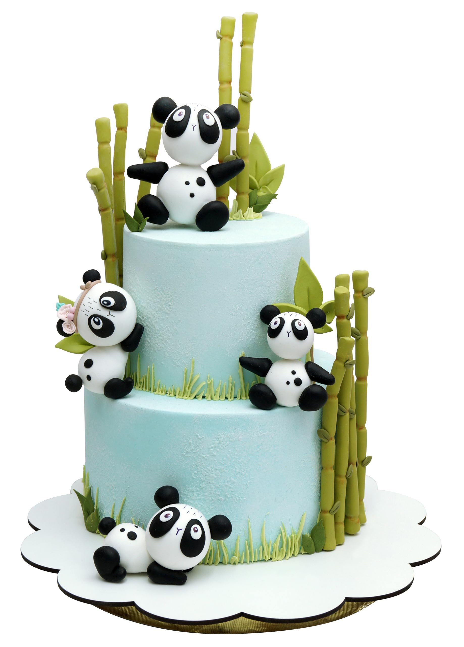 Fun Market Handmade Clay Panda Cake Topper Set - 17-Piece Bamboo & Panda Figurines for Birthday, Baby Shower, Wedding Cakes - Adorable Panda Decorations for Special Events & Party Desserts