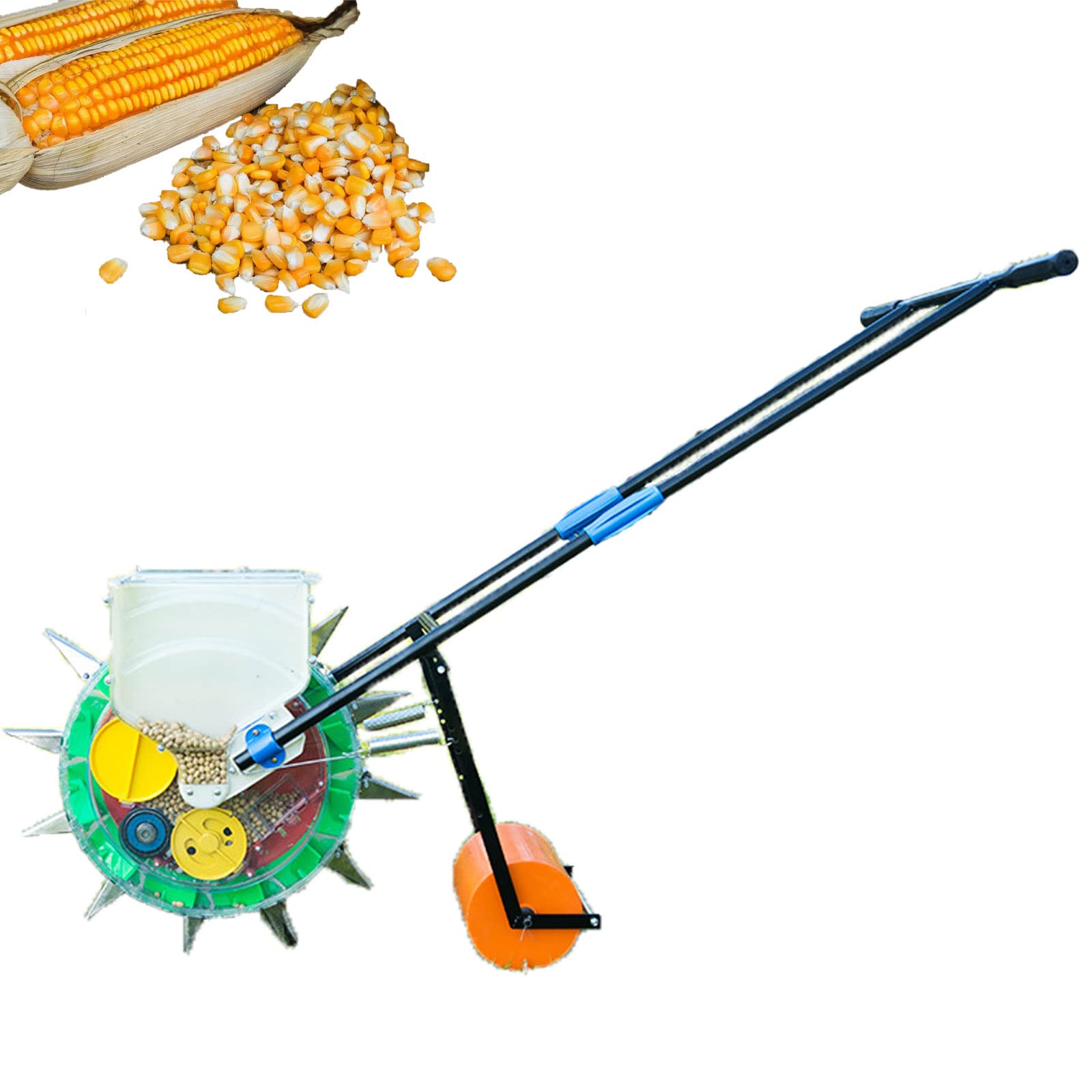 Rustproof Garden Push Seeder with 6 Seed Plates - 2-in-1 Broadcast Spreader for Vegetables, Beans, Corn, Peanuts & Cotton | Perfect for Home Gardening & Farm Planting
