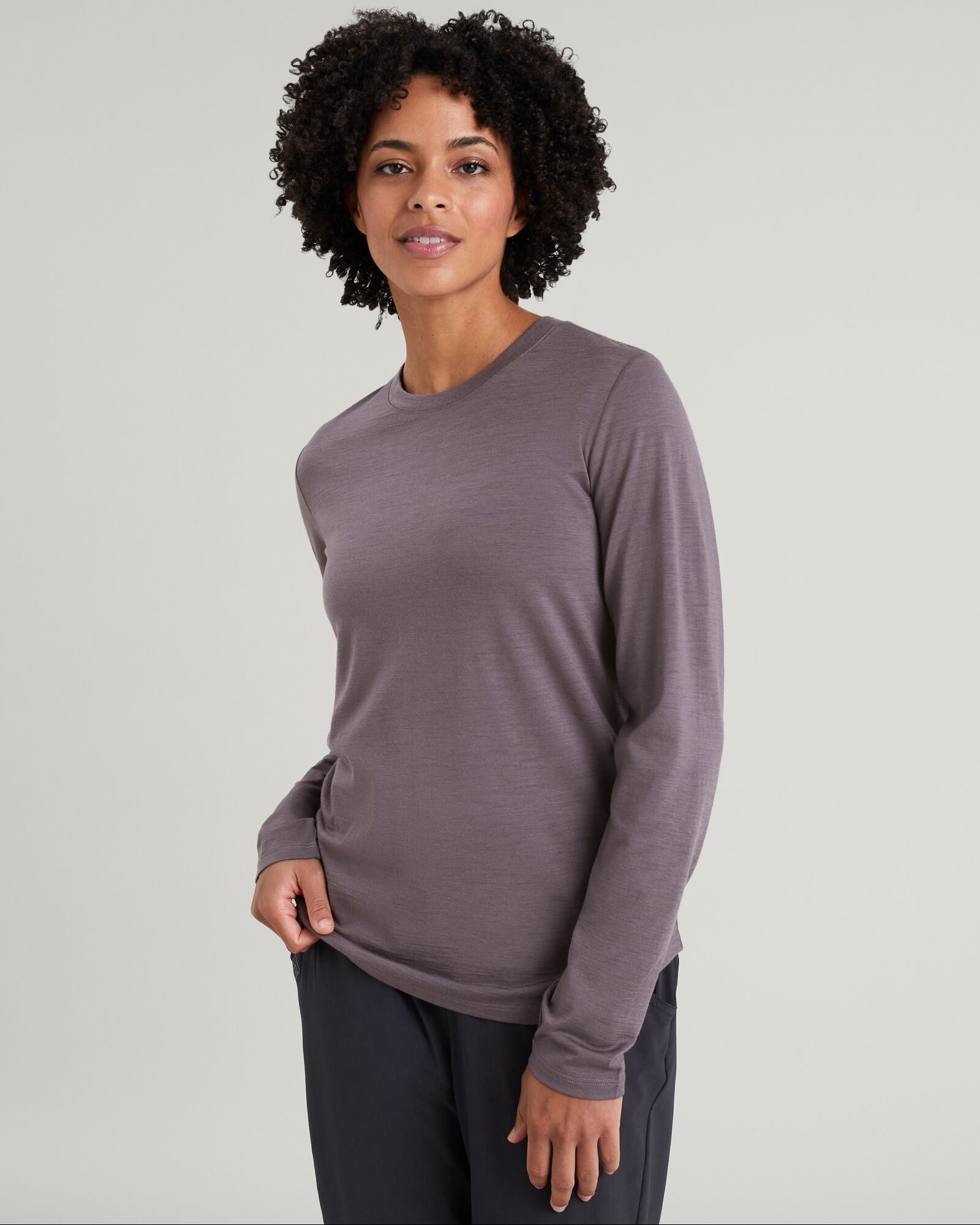 Women's 100% Merino Wool Long Sleeve Crewneck Sweater - Light Quartz | Warm Winter Layering & Casual Outfit Essential