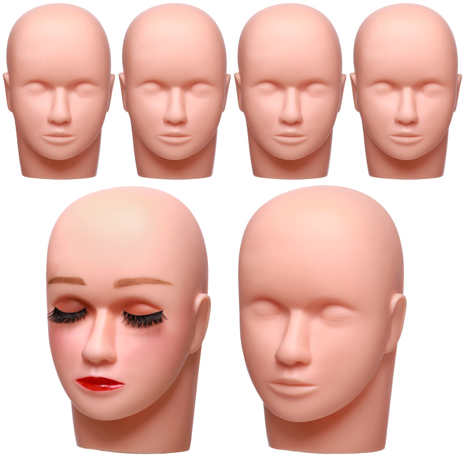 6 Pcs White Silicone Lash Mannequin Heads for Eyelash Extension, Makeup Training & Esthetics Practice - Ideal for Salon, Spa & Beauty School Use