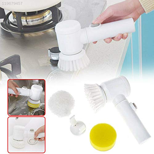 87F1 White & Yellow Multifunctional Electric Bath Cleaning Brush - Waterproof Shower Scrubber for Tile, Grout & Bathtub Cleaning - Ideal for Bathroom, Kitchen & Household Deep Cleaning