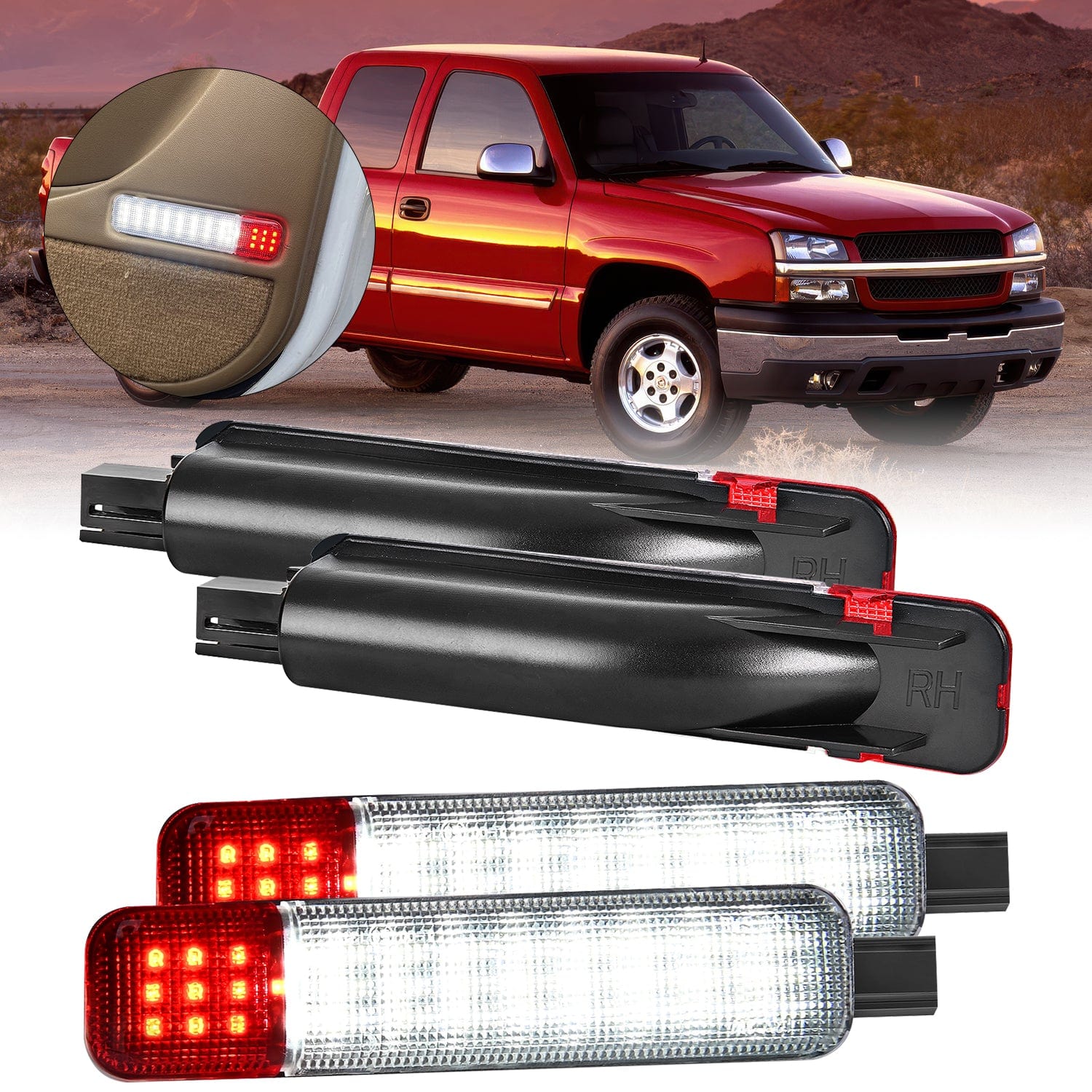 4PCS LED Interior Door Panel Light Courtesy Warning Lights - White & Red, Plug and Play for Chevy GMC C/K Silverado Sierra 1500 2500 3500 HD Suburban Cadillac Escalade Hummer H2 - Perfect for Nighttime Safety & Interior Customization