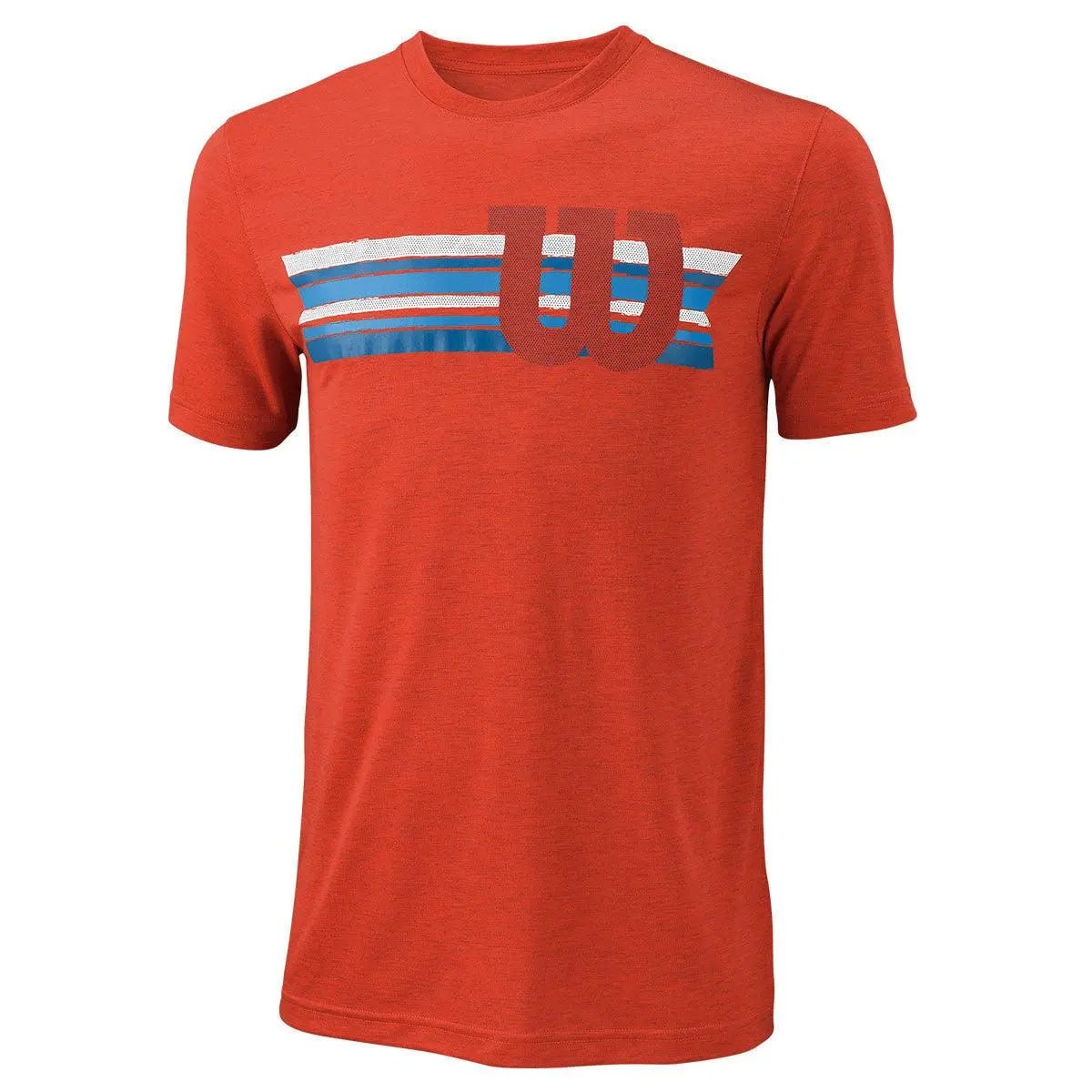 Wilson Men's Stripe W Tech Performance T-Shirt - Moisture Wicking Athletic Shirt for Running, Gym & Casual Wear - Fiesta Color