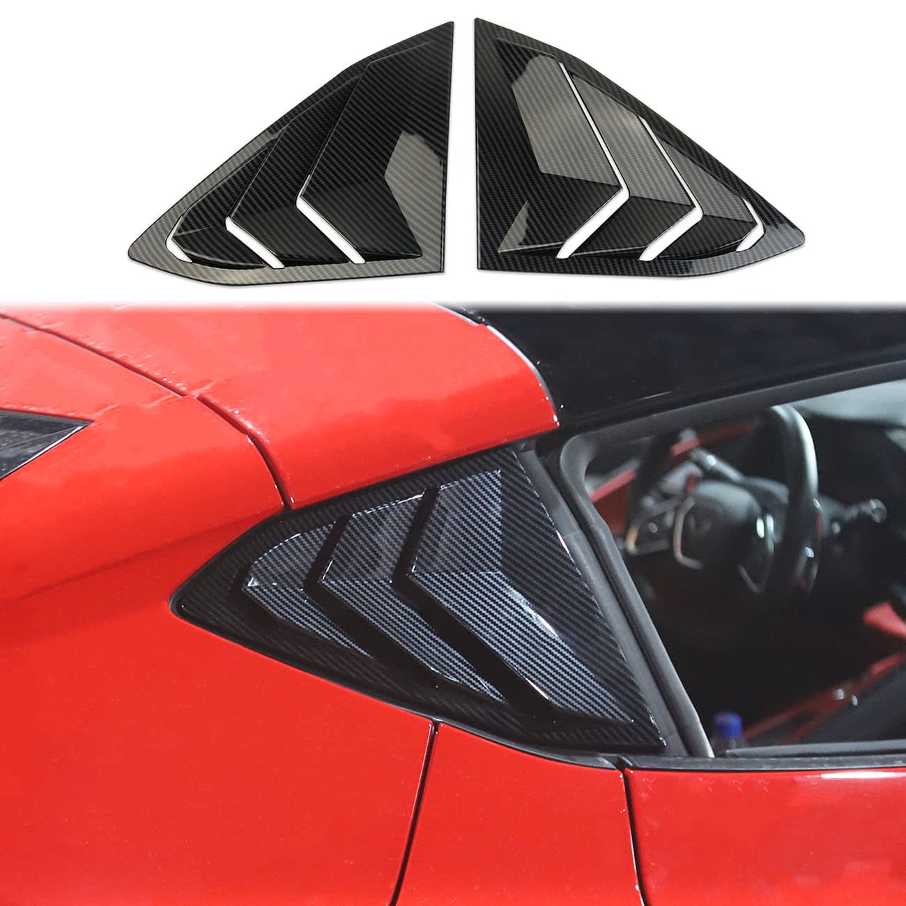 Carbon Fiber Side Window Louvers & Air Vent Shades for 2020-2022 Chevrolet Corvette C8 Coupe - Lightweight & Durable Exterior Trim - Enhances Style & Sun Protection for Sports Car Enthusiasts