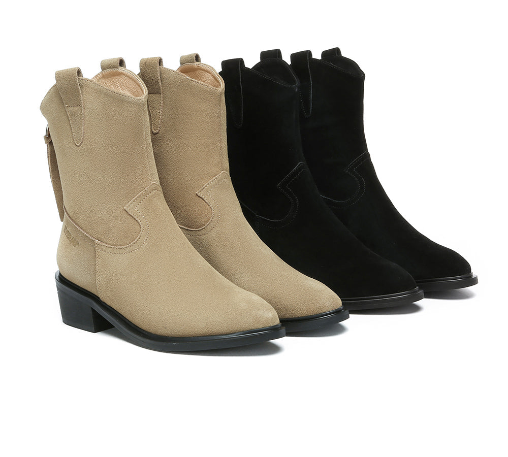 EVERAU® Women's Leather Boots with Zipper - Pointed Toe Block Heel Ankle Boots for Fall Winter Fashion, Office & Party Wear