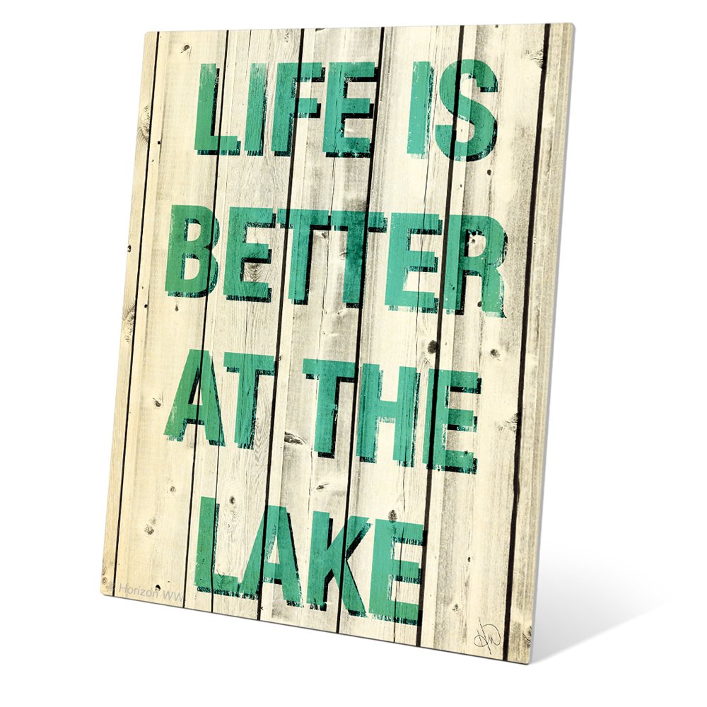 Life is Better at The Lake - Green Wood-Texture Quote Metal Wall Art Print - 20x24 Inches - Rustic Home Décor for Living Room, Bedroom & Cabin