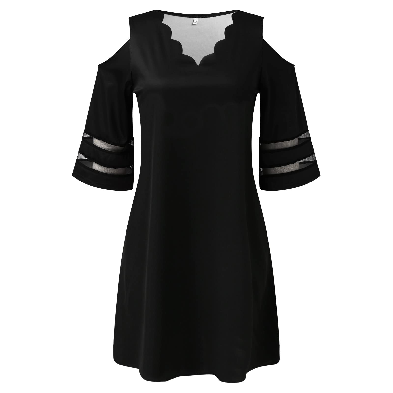 GTMANG Women's Casual Cold Shoulder Sleeve Dress - Summer Loose Short Pleated Dress for Women | Beach Vacation, Party Outfit, Summer Fashion