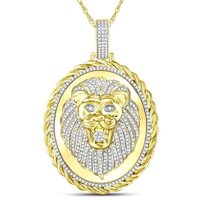 10K Gold Diamond Oval Lion Face Rope Pendant Necklace - 1 CTTW Total Weight - Elegant Jewelry Gift for Women - Perfect for Parties, Weddings & Special Occasions