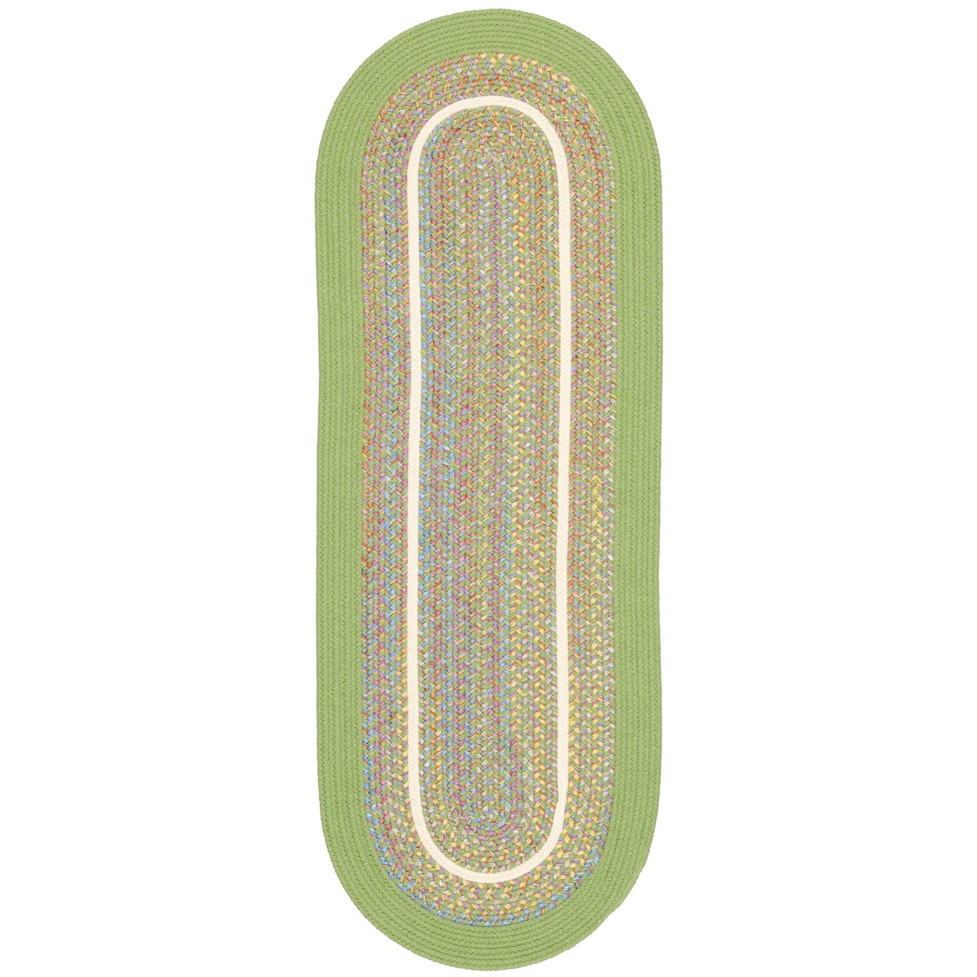 Juvi Braided Playful Nursery Rug - 2' x 6' Oval Non-Slip Kids Area Rug with Solid Border in Lime Green | Perfect for Baby Rooms, Play Areas & Toddler Bedrooms