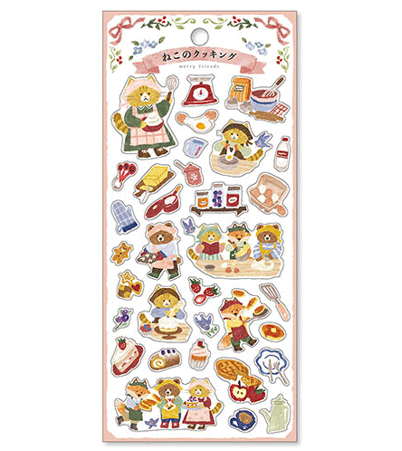 Funny Cat Cooking Stickers - Cute Merry Friends Design for DIY Crafts, Scrapbooking & Water Bottle Decoration