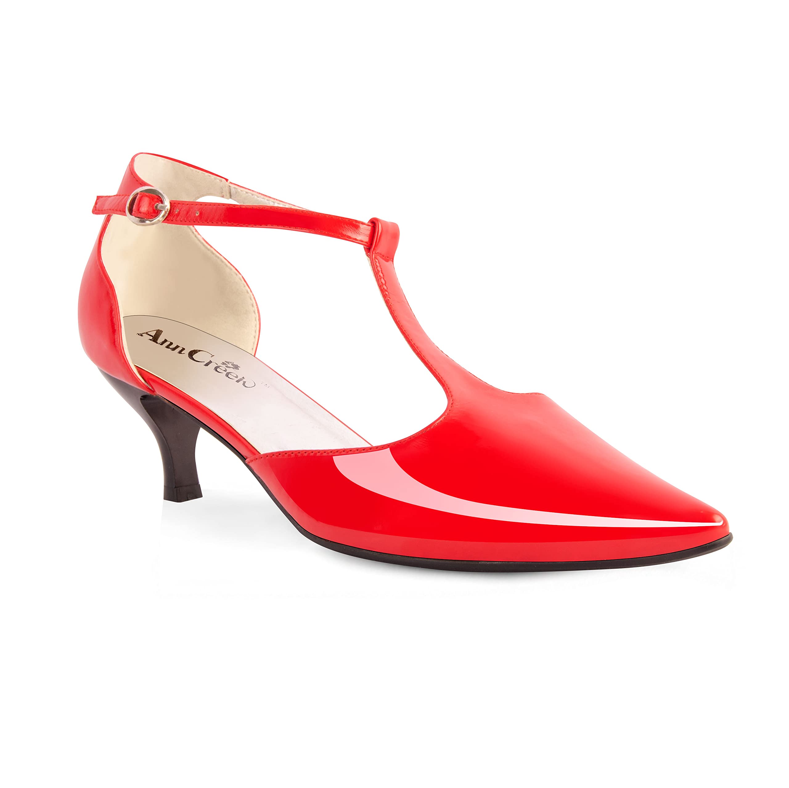 ANN CREEK Women's 'Merida' Sandals - Kitten Heel T-Strap Dress Pumps in Patent PU Leather | Comfortable & Stylish for Weddings, Parties & Office Wear