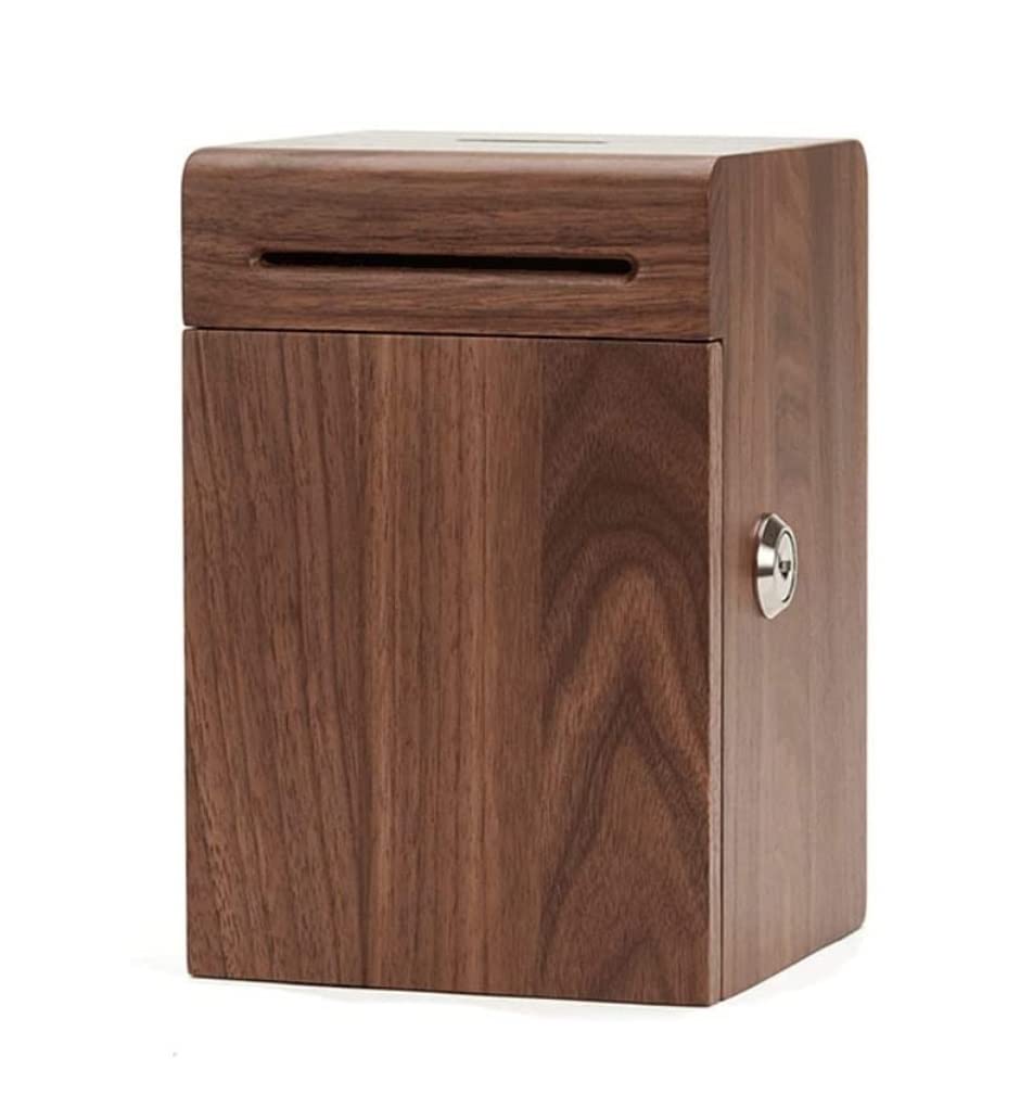 Solid Wood Coin Bank with Lock - Money Box Piggy Bank for Cash & Coins, Unique Gift for Kids & Adults, Safe Money Jar (Walnut) - Perfect for Savings, Piggy Bank for Home, Office, or Gifts