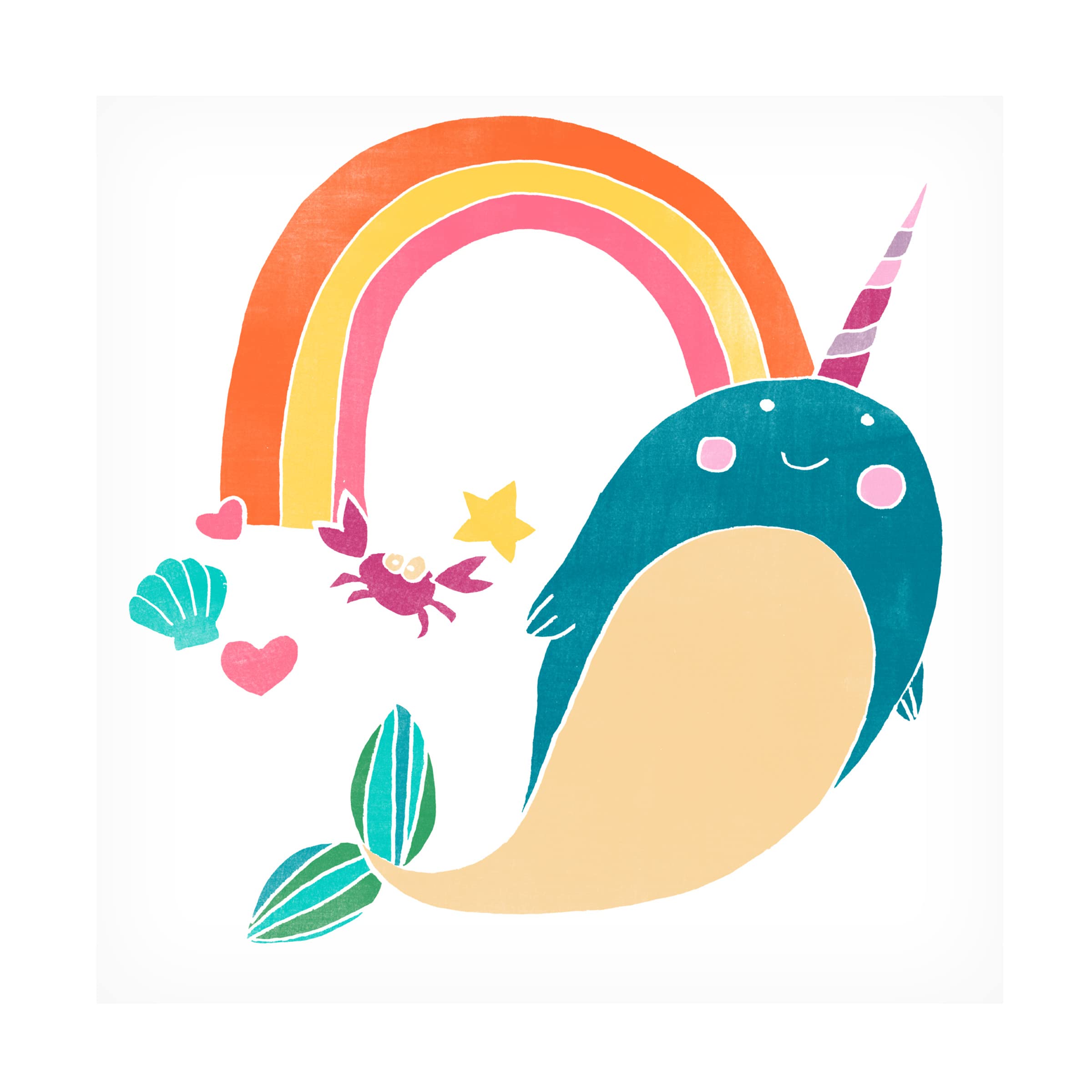 Trademark Fine Art 'Happy Narwhals IV' Canvas Wall Art Print by June Erica Vess - 35x35 Inches - Modern Coastal Decor for Living Room, Bedroom & Office