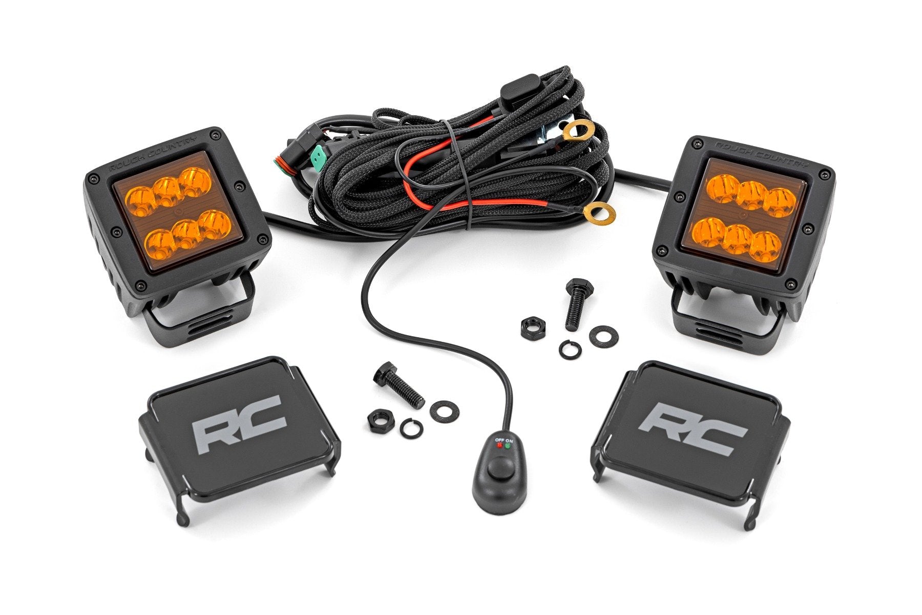 2 Inch LED Light Pods - Spot Beam, Amber Lens, Square Off-Road Lights for Trucks, ATVs, UTVs - Waterproof & Durable (70903A) - Perfect for Night Driving, Camping & Off-Road Adventures